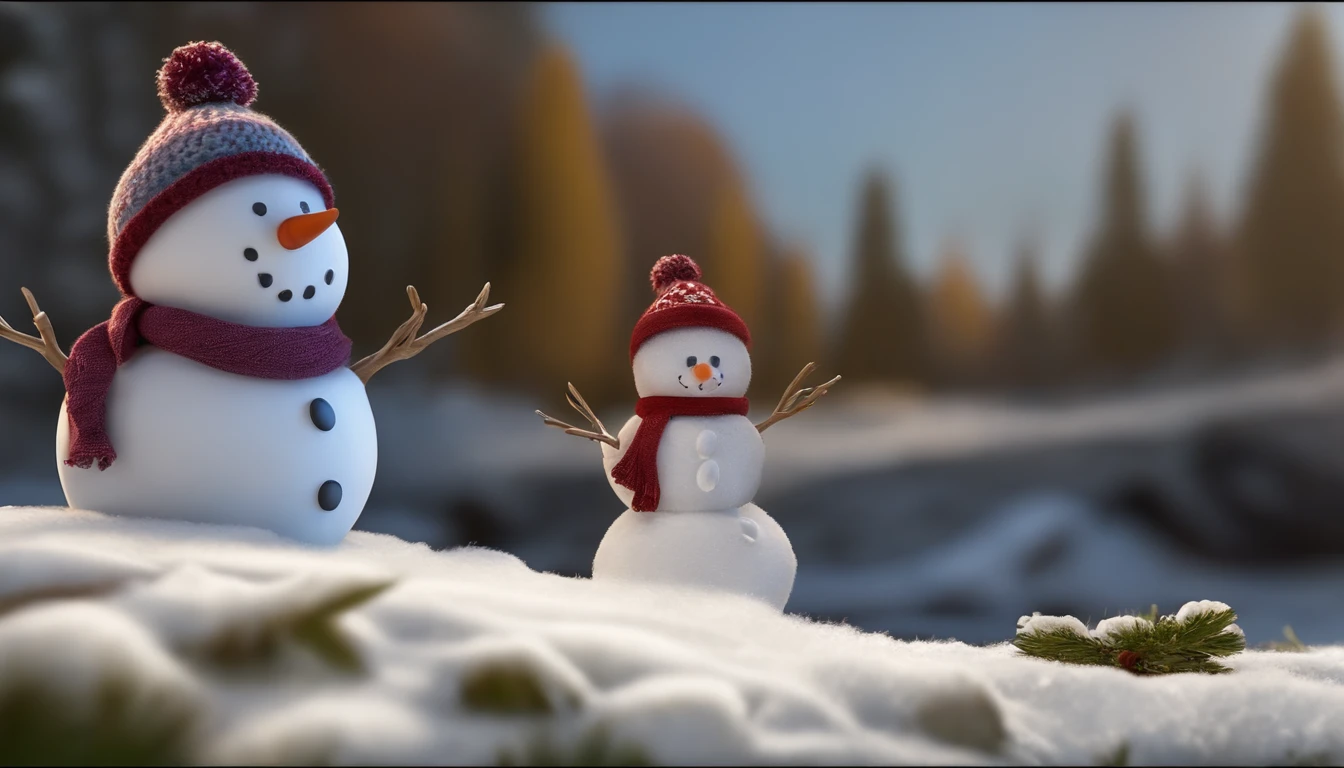Era uma vez um garotinho que vivia em uma aconchegante casa no topo de uma colina coberta de neve. Ele adorava o inverno, When I could play in the snow and build magical snowmen. Seu boneco de neve favorito era Frosty, com um nariz de cenoura e olhos de pedra cintilantes, barnet, Tom, Estilo Pixar, ......3d, desenhos animados, rosto detalhado, asymmetrical 16k