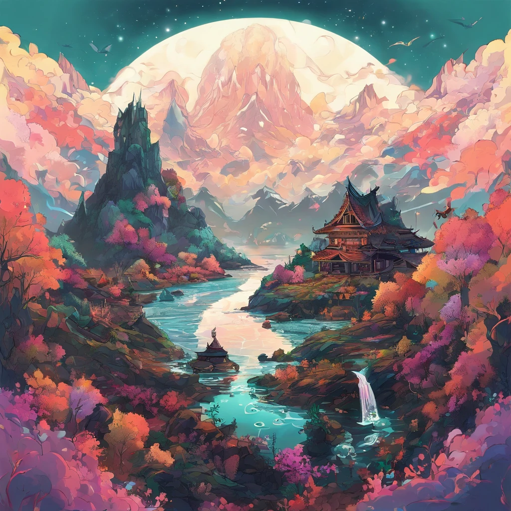 Magnificent view，Forest mountain landscape photography，Nature，It just rained，Bushes in the moonlight，Turquoise blue water，Boulders of various shapes，Alpine cliffs，1 white Phalaenopsis orchid，Minimalist cyan black and white gray tones，foggy sky，Nightmare vision， Dark fantasy plot，Perfect and excellent composition，8K分辨率，the detail，Rain trails，dampness，water stain，very wide angle shot，Jack Guzman's environmental art photography，realisticlying，cinematic compositions，Volumetriclighting，vividness, A detailed, stunning skies, Colorful clouds float，true to life, Pubic area is clear, flawless perfection, Digital SLR, 16k, 1024, 2048, 4096, A detailed, Sharp, best qualtiy, high qulity, absurderes，unmanned background，The is very detailed、Detailed lighting shadows，Trends on ArtStation、iintricate、high detal、dramatics、Midjourney Art（Volumetriclighting：1.2）hdr shot。（Faraway view，Super deep view，ultra-wide-angle，Microfocal length lens：1.2）（realisticlying：1.4）tmasterpiece、high high quality、Beautiful photography、globalillumination、