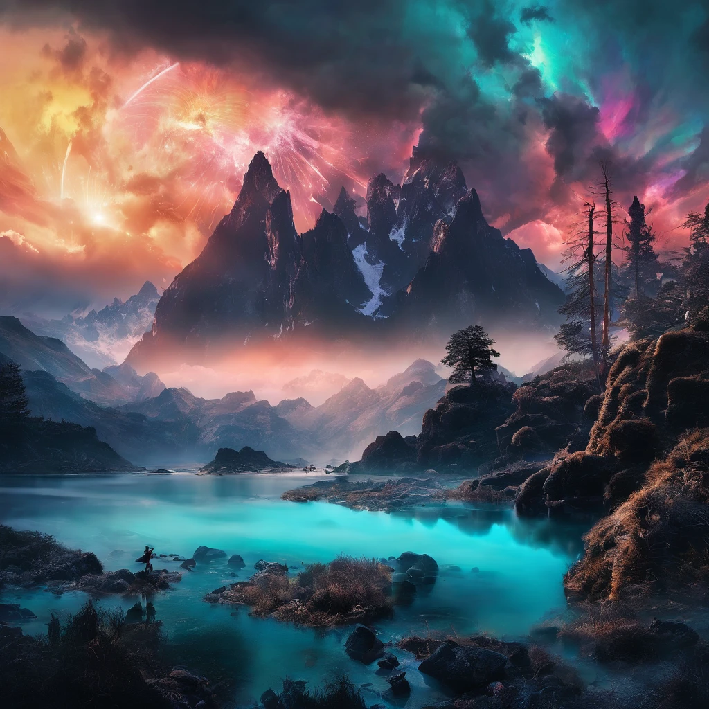 Magnificent view,Forest mountain landscape photography,Nature,It just rained,Bushes in the moonlight,Turquoise blue water,Boulders of various shapes,Alpine cliffs,1 white Phalaenopsis orchid,Minimalist cyan black and white gray tones,foggy sky,Nightmare vision, Dark fantasy plot,Perfect and excellent composition,8K分辨率,the detail,Rain trails,dampness,water stain,very wide angle shot,Jack Guzman's environmental art photography,realisticlying,cinematic compositions,Volumetriclighting,vividness, A detailed, stunning skies, Colorful clouds float,true to life, Pubic area is clear, flawless perfection, Digital SLR, 16k, 1024, 2048, 4096, A detailed, Sharp, best qualtiy, high qulity, absurderes,unmanned background,The is very detailed、Detailed lighting shadows,Trends on ArtStation、iintricate、high detal、dramatics、Midjourney Art(Volumetriclighting:1.2)hdr shot。(Faraway view,Super deep view,ultra-wide-angle,Microfocal length lens:1.2)(realisticlying:1.4)tmasterpiece、high high quality、Beautiful photography、globalillumination、
