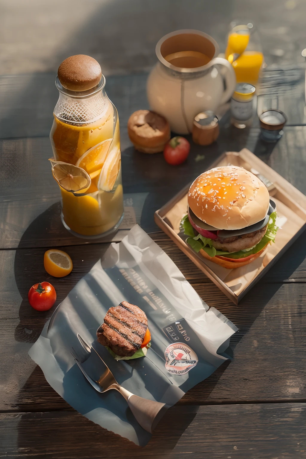 ((tmasterpiece,best qualtiy)),Delicious and juicy burger, Mouth-watering,Spirit,ultra - detailed, A high resolution, The is very detailed,best qualtiy,illustratio,unified,8k 壁纸,tmasterpiece,best qualtiy,RAW photo, Beautiful and aesthetic,deepshadow, (Photorealistic:1.4),The light and shadow have changed dramatically,Mottled sunlight,(The contrast between light and dark,(((Masterpiece)),((Best quality)),Surreal scenes,8K,RAW photo,Absurd super detailed,Realistic,Depth of field,deepshadow,Extremely detailed,High contrast,