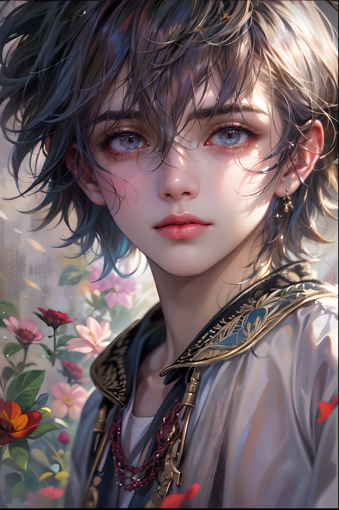 ((Best quality)), ((masterpiece)), (detailed), ((perfect face)), ((halfbody)) handsome face, male, boy, perfect proportions , a male version of the character from date a live anime, detailed scenery background
