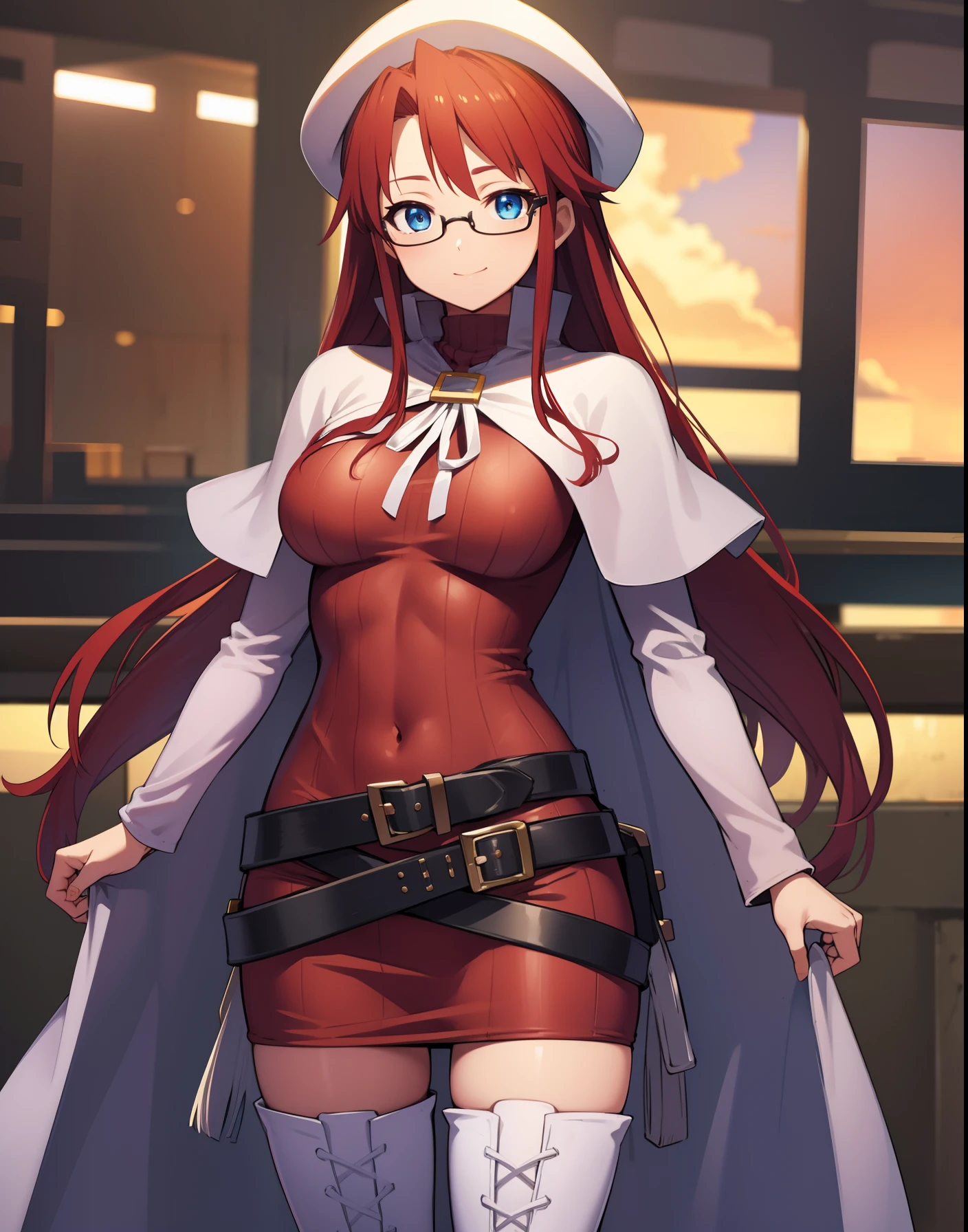 (((Aty /Summon Night))),(Aty),(1girl),(solo) ,NSFW,(red hair),long hair, blue eyes ,((glasses )),white beret,(big eyes),(((curvy_body))),((huge boobs)), ,(( wide hip)),  breasts, nipples, pussy ,camel toe, anus, exhibitionism,indoors ,in dirty pub, blush, ,((highres)), ((perfect composition}})), ((beautiful detailed eyes)) ,detailed gradient eyes, red pin stripe miniskirt outfit,(no wearing panties),