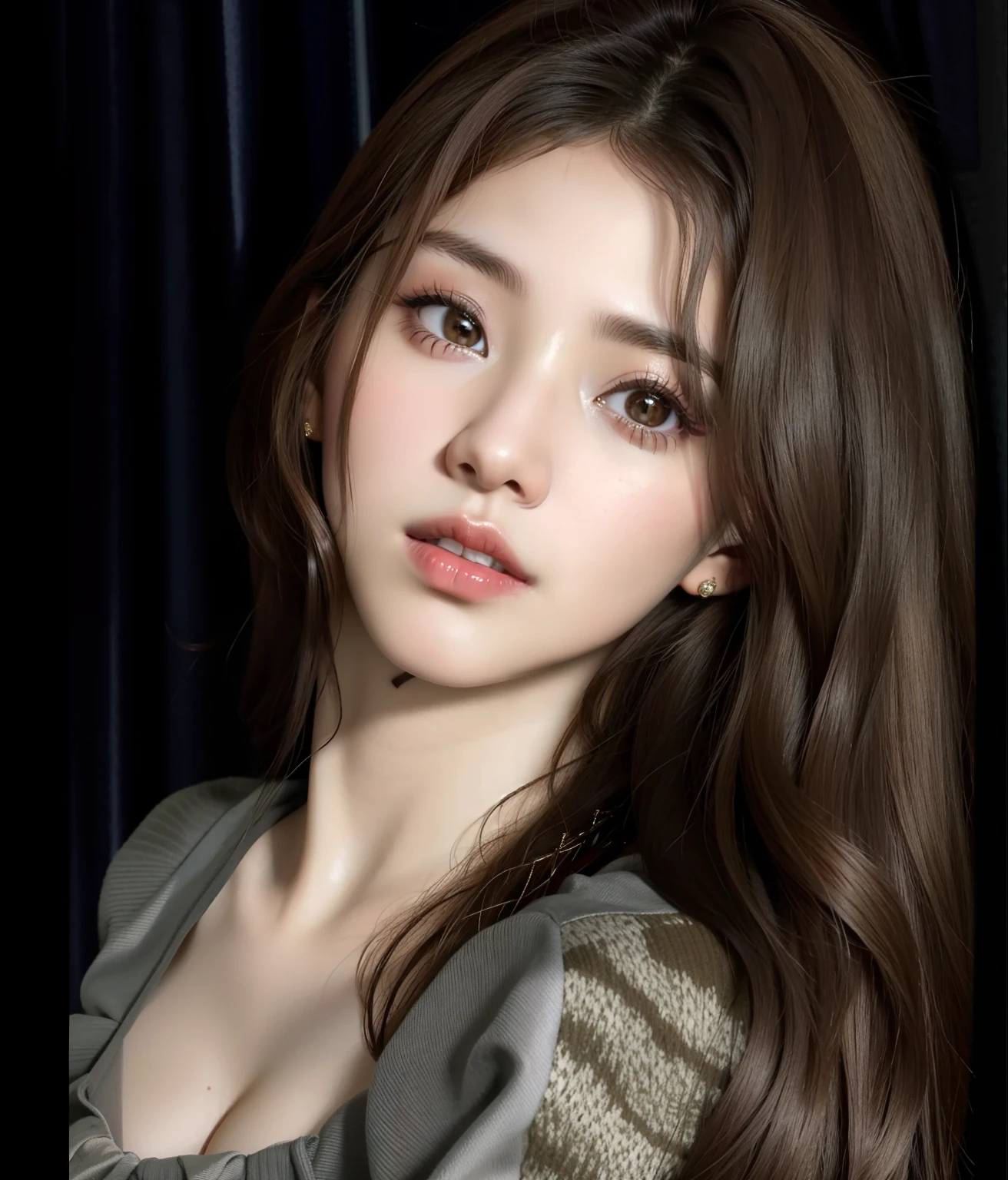 Arafed woman with long brown hair and a gray blouse, brown hair and large eyes, Atractivo rostro femenino!!!, Muy hermosa Angeline Jolie, most beautiful woman on earth, con labios muy finos, cara extremadamente hermosa, El rostro de absurdamente bello, Mujer preciosa, hermosos ojos enormes, Mujer muy hermosa, Cara perfecta ), chica guapa