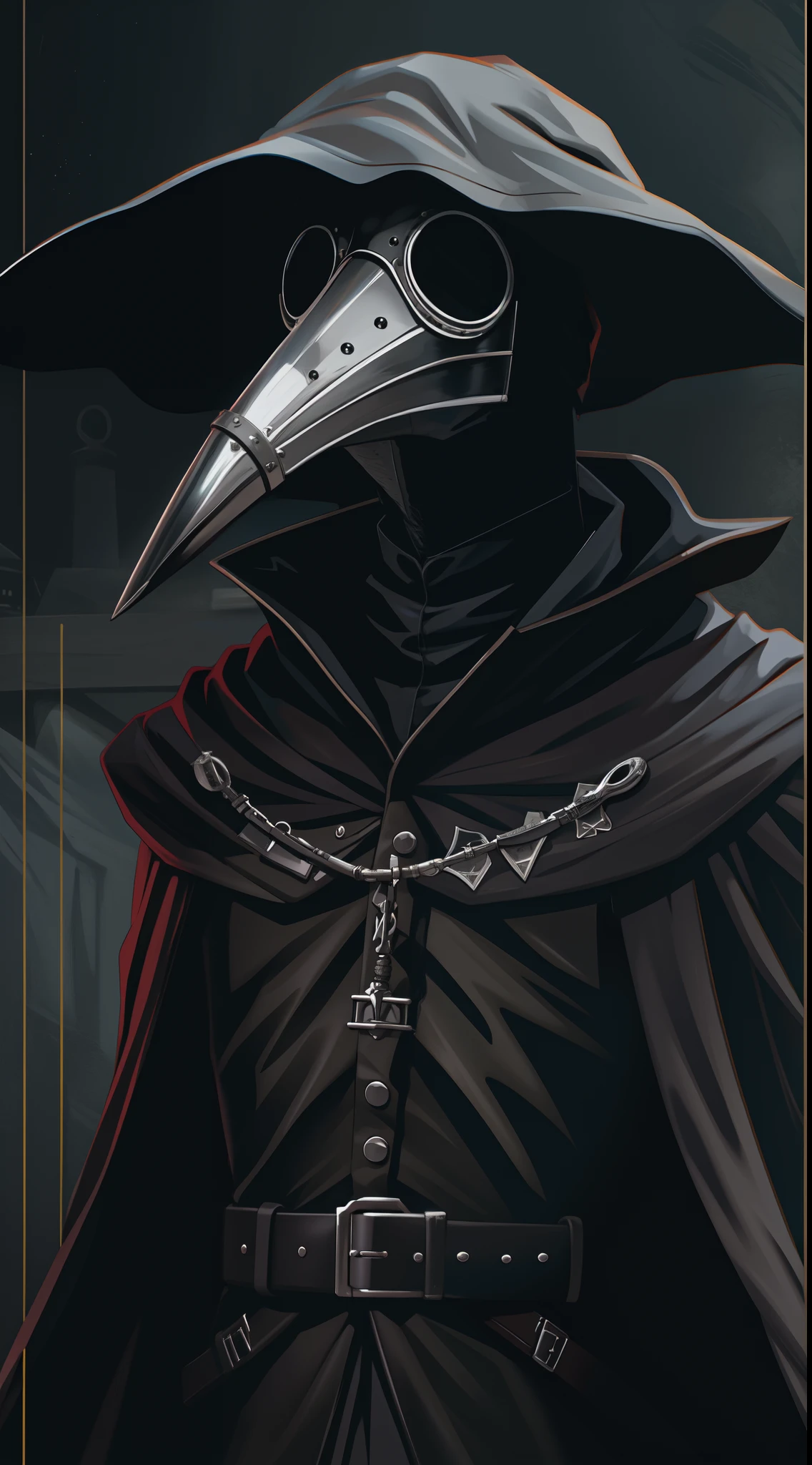 Desenho do jogo, Bubonic Plague Doctor Wearing Mask, Dark Gothic, expression serious, intensidade de close-up, master part, best quality, ultra-detalhado, beautiful cinematic lighting, detalhes intrincados, Olhando para o Viewer, Profundidade de campo-AR 2:3-s 200