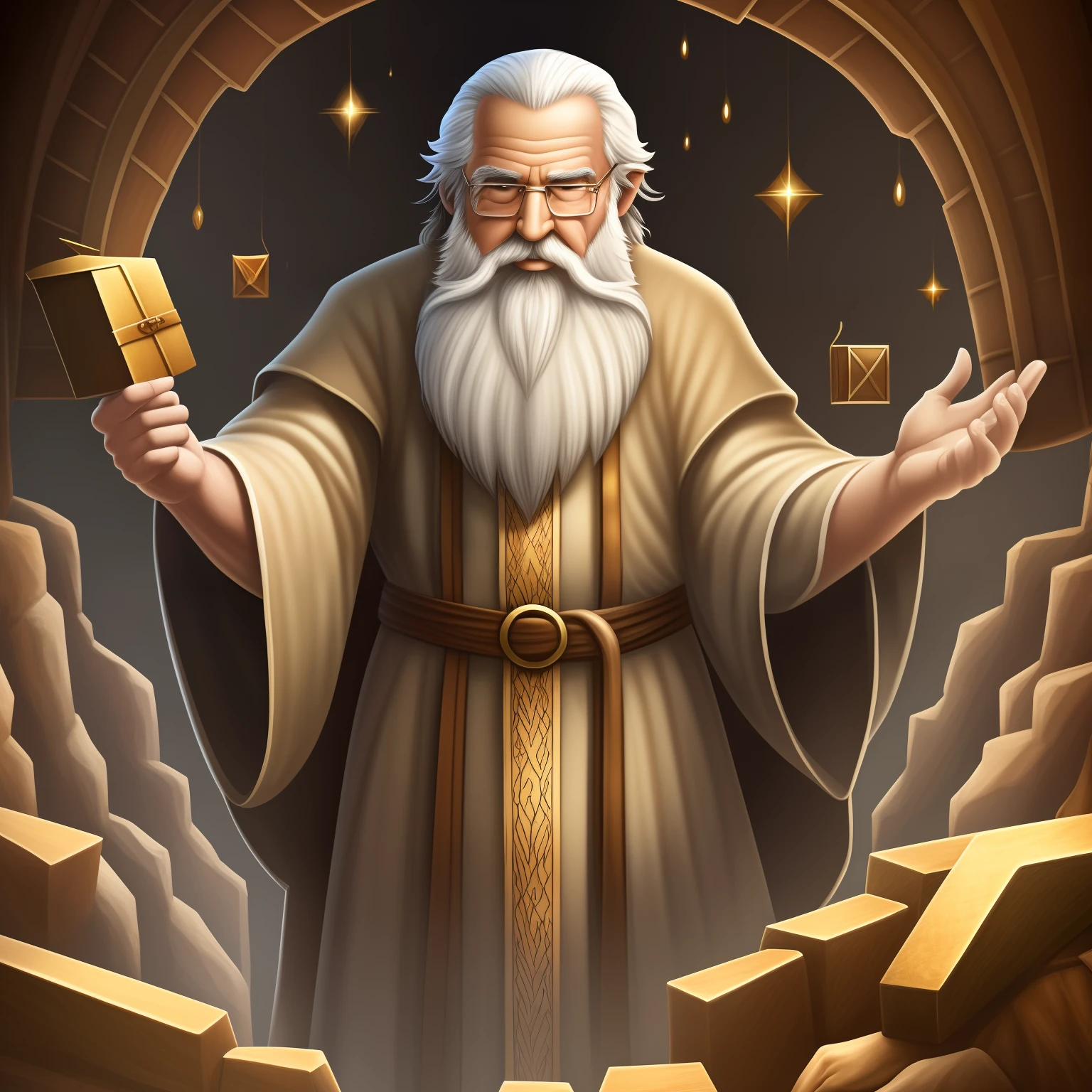 Noah is a wise-looking old man, with a long white beard, and a robe that reaches to his ankles. He holds a model of the ark in one hand. High resolution, cartoon style, white background. --auto --s2