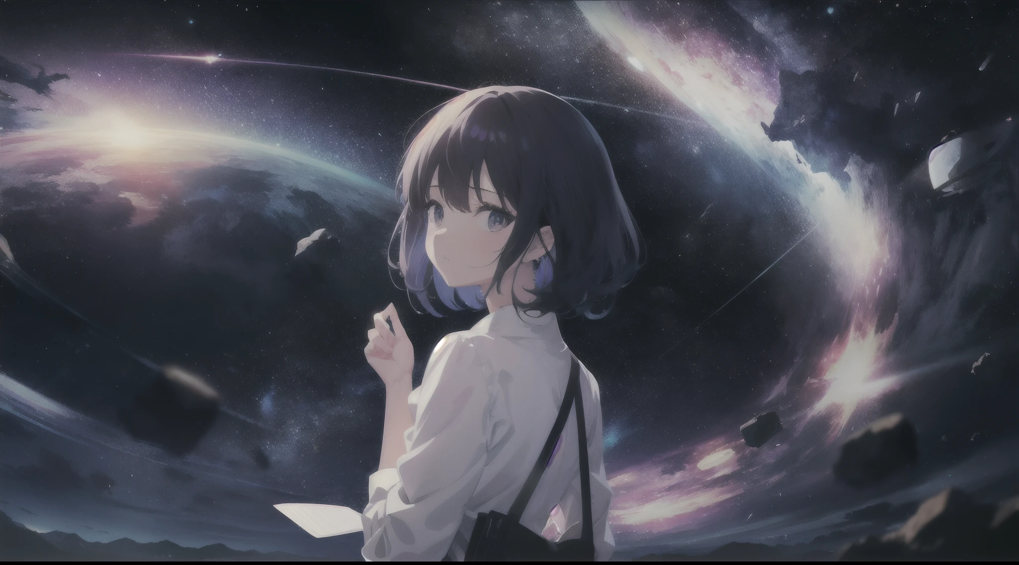 Anime girl looking out the window in a space full of stars, 4K anime wallpaper, Anime wallpaper 4 k, Anime wallpaper 4K, Anime art wallpaper 4k, Anime art wallpaper 4k, Anime art wallpaper 8k, style of anime4 K, girl looks at the space, Amazing wallpapers, cosmos sem fim no fundo, ufotable art style