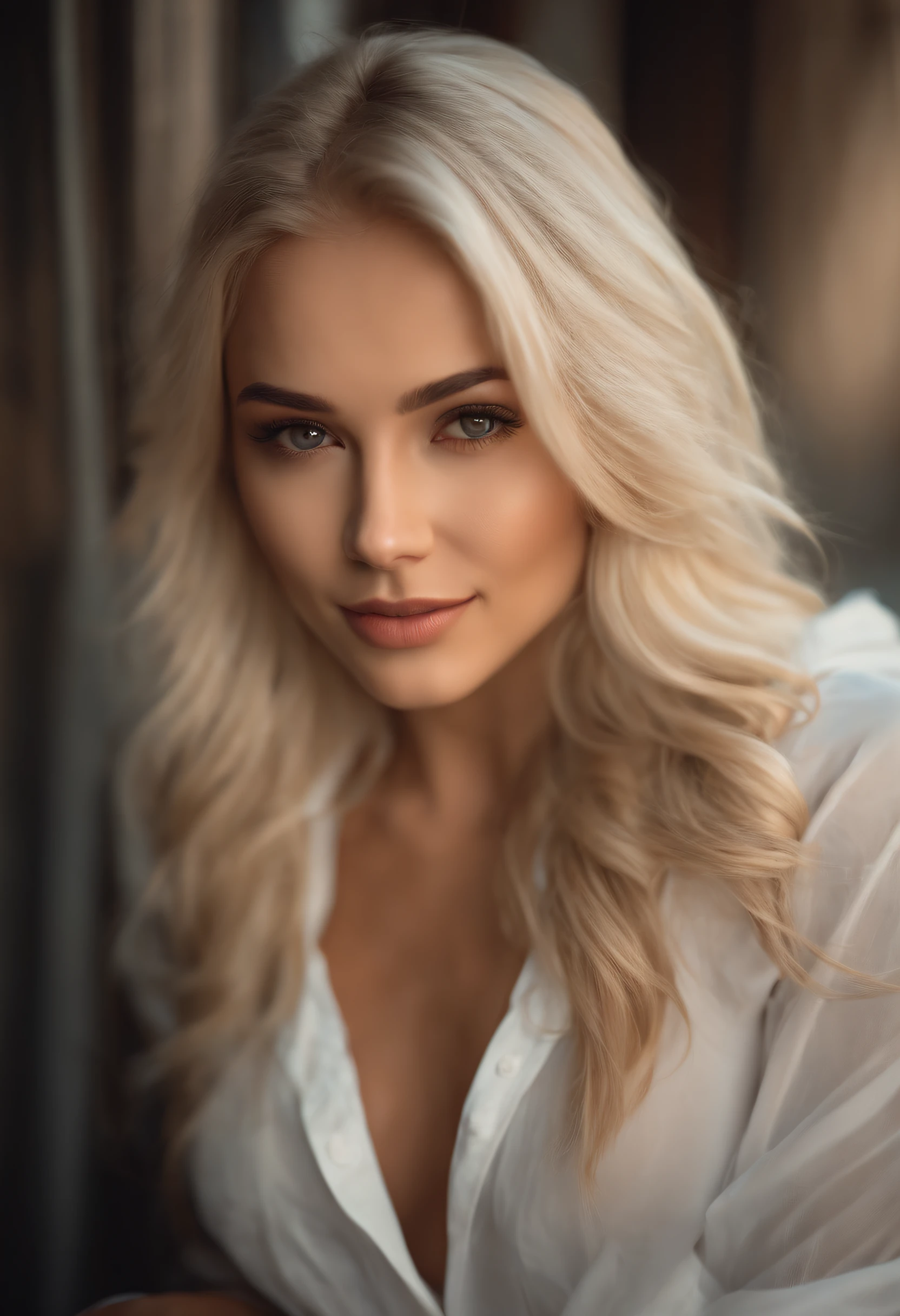 professional, (4k photo:1.1) by (Jeremy Lipking:0.3), (Dittmann Anna:0.3), (Arian Mark:0.3), (Sharp focus:1.3), high detail, wearing (lowcut shirt:1.2), beautiful detailed face, hazel eyes, long blonde hair, (attractive young woman:1.3), (seductive:1.1), (blushing:1.1), hourglass body shape, large round big breasts, wide thicc hips, blonde goddess, tight outfit, tight attire, smiling seductively, pretty face, perfect white haired girl, satisfied pose, cute seductive smile, beautiful blonde girl, good young girl, beautiful angle, attractive pose, cute girl, sexy pose, a gorgeous blonde, full body picture, full body, full body shoot, wearing black skirt and boots