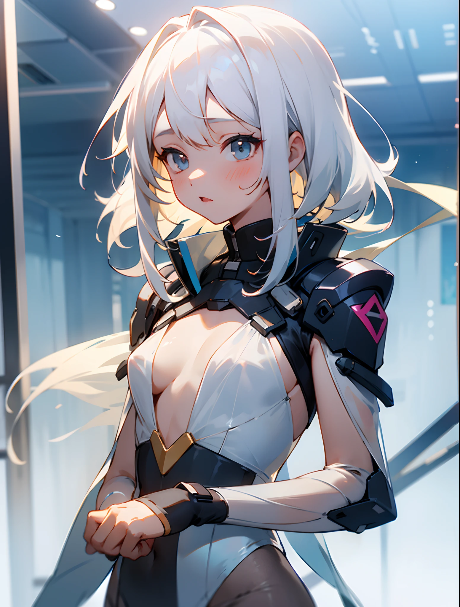 s girl，flatchest，White hair，see-through transparent clothes，dewpoint