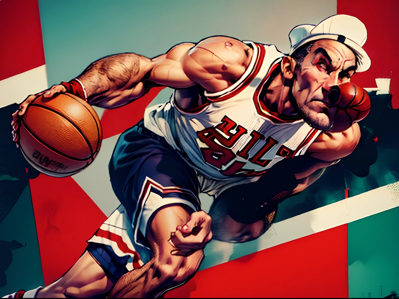 popeye, uniforme do chicago bulls, bola de basketball