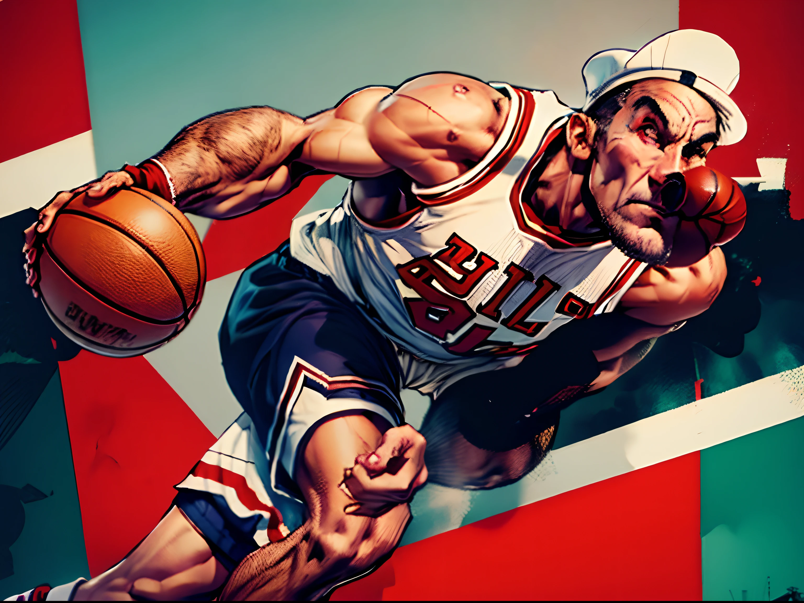 popeye, uniforme do chicago bulls, bola de basketball