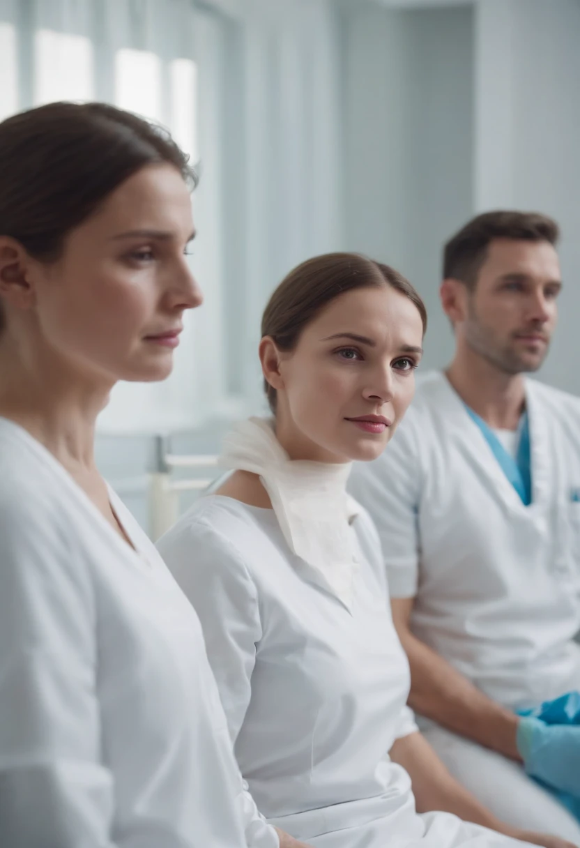 Brainwashed patients in dress of hospital patients with no sense