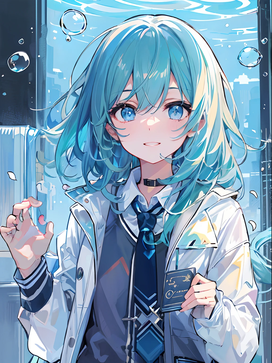 ((top-quality)), ((tmasterpiece)), ((ultra - detailed)), (Extremely Delicately Beautiful), Girl vs, 独奏, Cold attitude,((Black jacket)),She is very(Relax)with the(Settle down)looks,brunette color hair, depth of fields,evilsmile,Bubble, Under the water, airbubble,bright light blue eyes,inner colored,Light blue hair and dark blue ends,Cold background,Bob Hair - Linear Art, shorter pants、knee high socks、A white uniform like a school uniform、Light blue ribbon ties、Clothes are sheer、Hands in pockets((top-quality)), ((tmasterpiece)), ((ultra - detailed)), (Extremely Delicately Beautiful), Girl vs, 独奏, Cold attitude,((Black jacket)),She is very(Relax)with the(Settle down)looks,brunette color hair, depth of fields,evilsmile,Bubble, Under the water, airbubble,bright light blue eyes,inner colored,Light blue hair and dark blue ends,Cold background,Bob Hair - Linear Art, shorter pants、knee high socks、A white uniform like a school uniform、Light blue ribbon ties、Clothes are sheer、Hands in pockets((top-quality)), ((tmasterpiece)), ((ultra - detailed)), (Extremely Delicately Beautiful), Girl vs, 独奏, Cold attitude,((Black jacket)),She is very(Relax)with the(Settle down)looks,brunette color hair, depth of fields,evilsmile,Bubble, Under the water, airbubble,bright light blue eyes,inner colored,Light blue hair and dark blue ends,Cold background,Bob Hair - Linear Art, shorter pants、knee high socks、A white uniform like a school uniform、Light blue ribbon ties、Clothes are sheer、Hands in pockets((top-quality)), ((tmasterpiece)), ((ultra - detailed)), (Extremely Delicately Beautiful), Girl vs, 独奏, Cold attitude,((Black jacket)),She is very(Relax)with the(Settle down)looks,brunette color hair, depth of fields,evilsmile,Bubble, Under the water, airbubble,Bright light blonde eyes,inner colored,Light blue hair and dark blue ends,Cold background,Bob Hair - Linear Art, shorter pants、knee high socks、A white uniform like a school uniform、Light blue ribbon ties、Clothes are sheer、、Strand root hair,