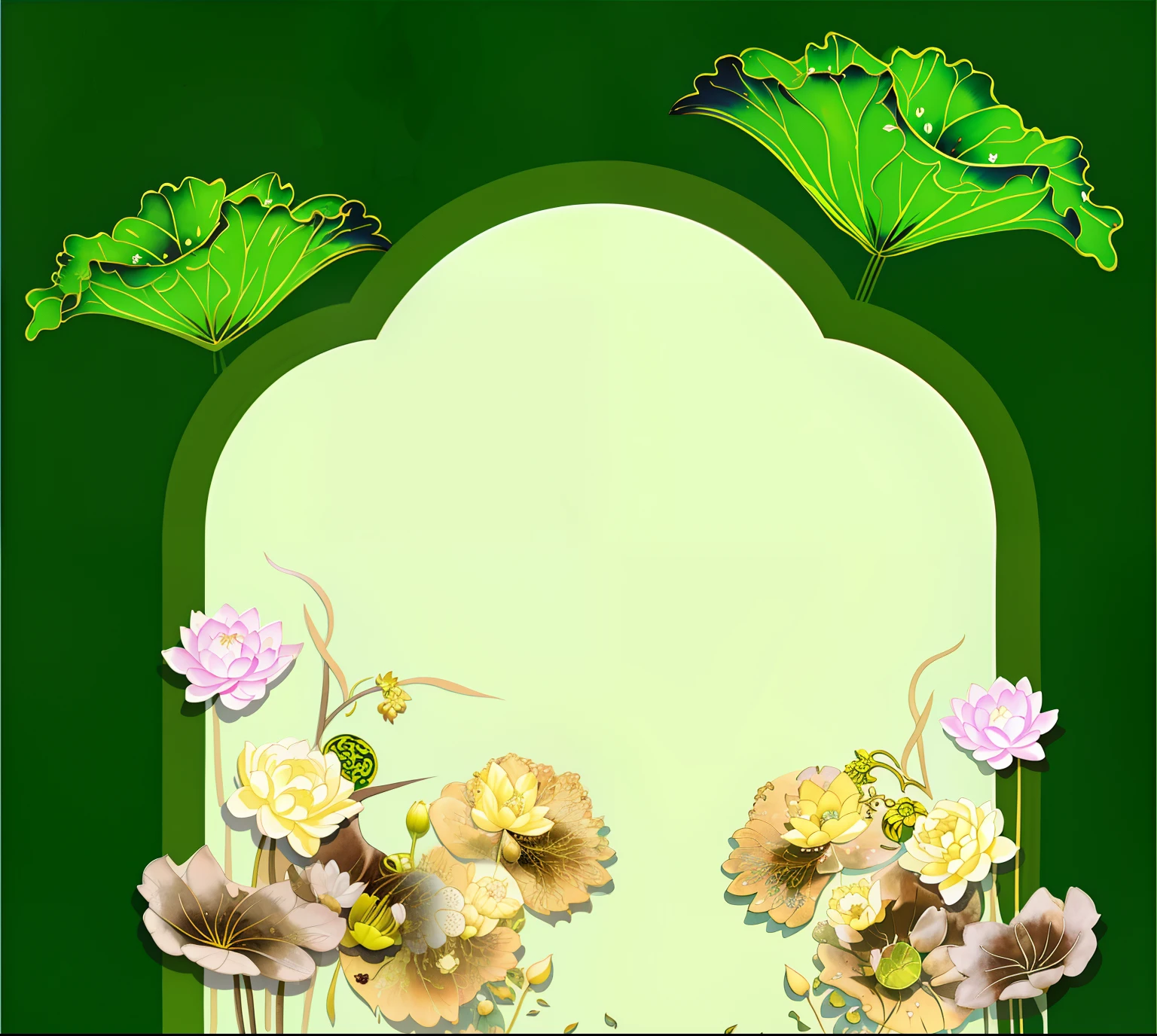 there is a picture of a frame with flowers and leaves, flower frame, oriental art nouveau, japanese related with flowers, chinese watercolor style, chinese painting style, fairy tale style background, chinese style painting, lotus pond, a beautiful artwork illustration, style of guo hua, ancient china art style, background natural flower, fantasy flowers and leaves, flower, garden with flowers background