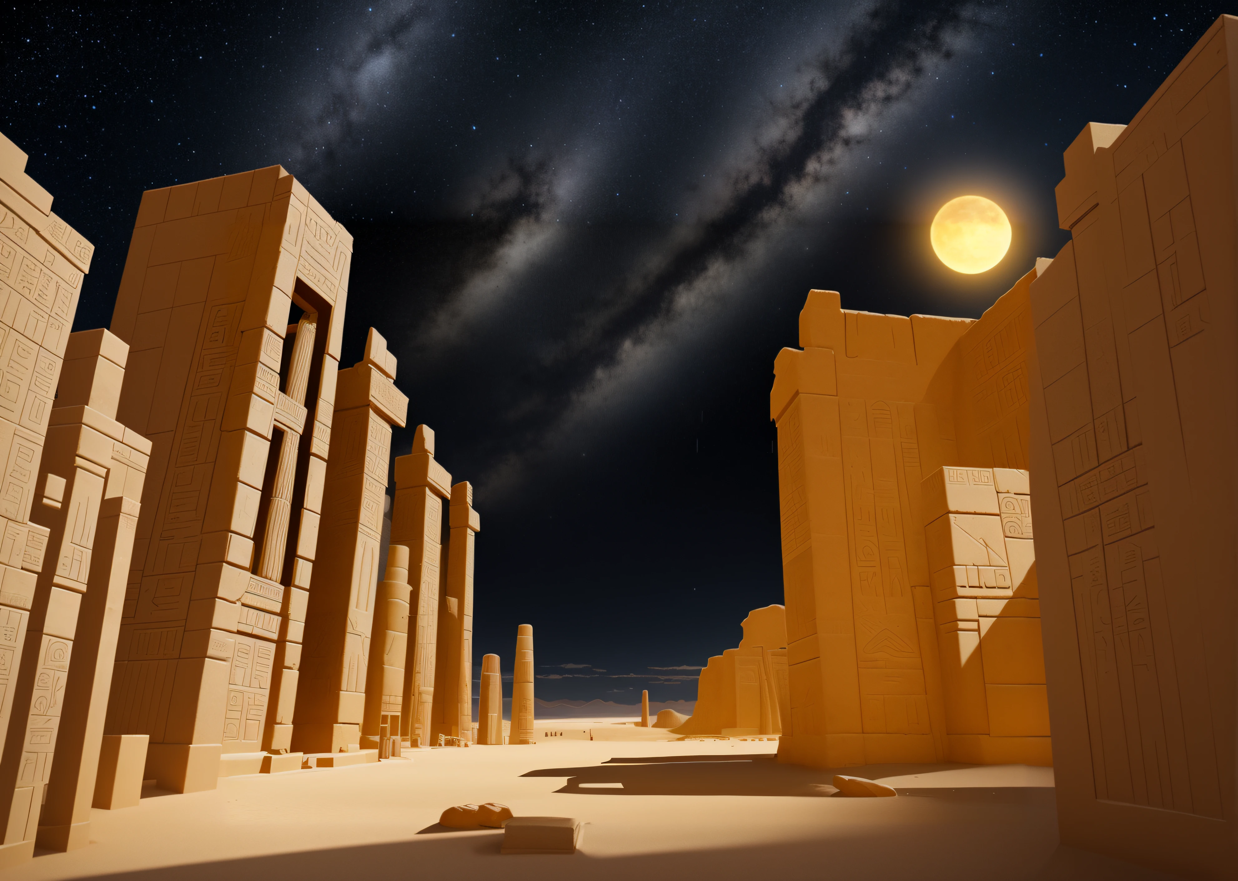 A desert night background. With elements of Osiris and architecture reminiscent of ancient Mesopotamia. night  sky