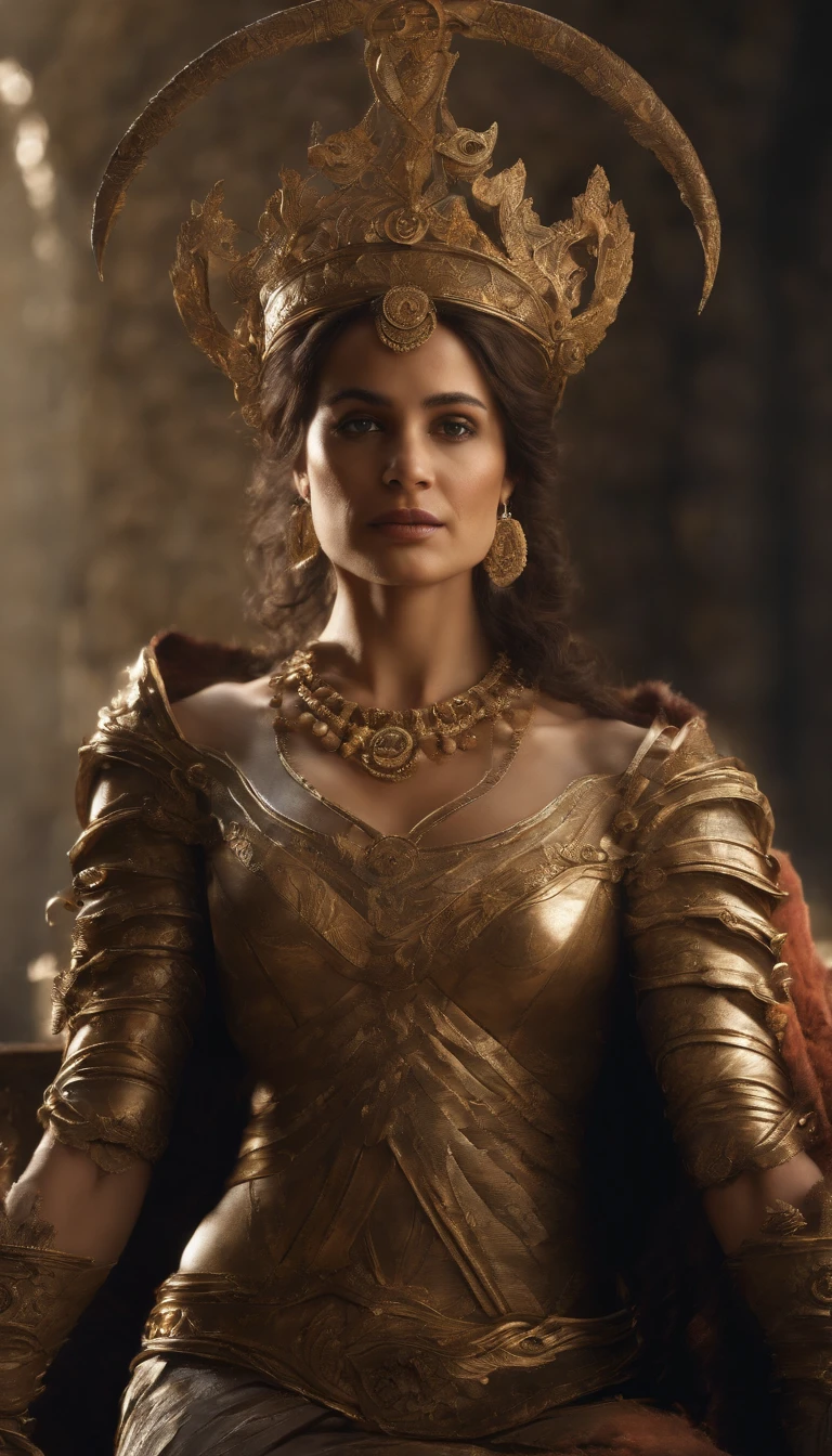 Criar um desenho novo realista baseado nessa imagem, Where the body is unbridled, leaving only the arms, the torso and the head, without the eyes, but with a golden crown, as pernas estao cortadas de maneira desproporcional, an opening in the sutured belly that drags up to the neck, The satanic creature only has one hand and it has a magic wand stuck in such a way that it looks fused together. This creature is a cosmic entity and is asleep. Lembrar de gerar uma imagem nova no estilo realista