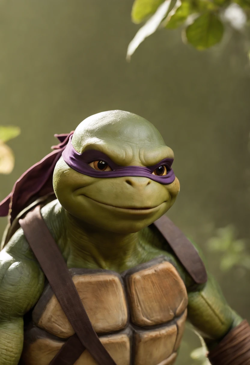 full length of perfect Leonardo from ninja turtles movie 2014 with his 2 sowrds, Photography, shot with a Sony Alpha a7 III, f/2.2, ISO 140, vibrant colors, --ar 4:5 --v 5.2 --s 750 --style raw, perfect eyes, skin blemish, detailed skin, maximum detail possible, HDR, 8K Ultra HD, super crisp detaile, still ninja turtles movie 2014 .