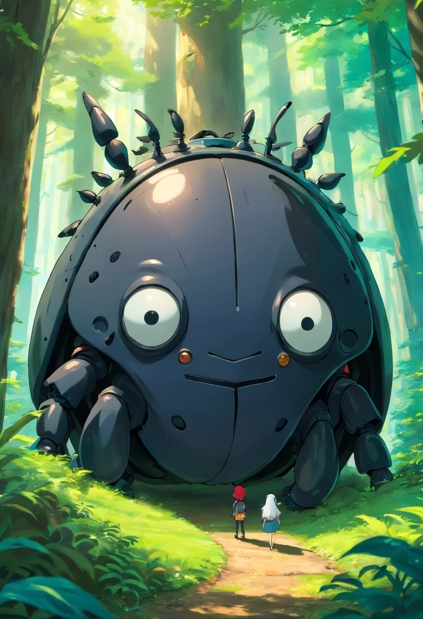 Curious black big thing in forest in 3d drawing beetle sticking out of head