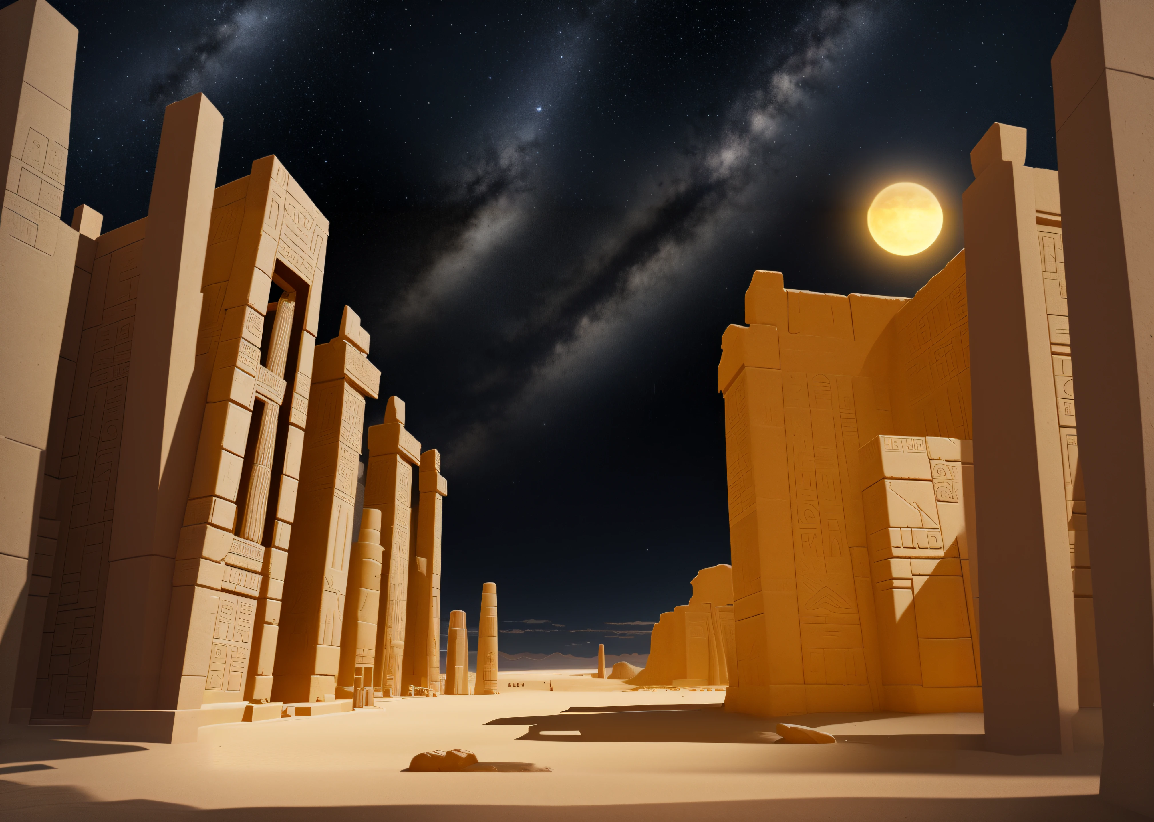 A desert night background. With elements of Osiris and architecture reminiscent of ancient Mesopotamia. night  sky
