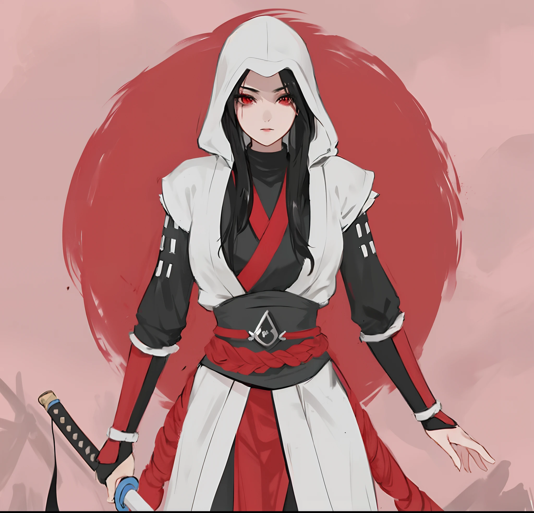 a close up of a person with a sword and a red background, female assassin, female rouge assassin, inspired by Chen Jiru, beautiful female assassin, inspired by Lü Ji, inspired by Li Mei-shu, kunoichi, inspired by Kanō Hōgai, anime style character, assassin, katana zero video game character, highly detailed exquisite fanart