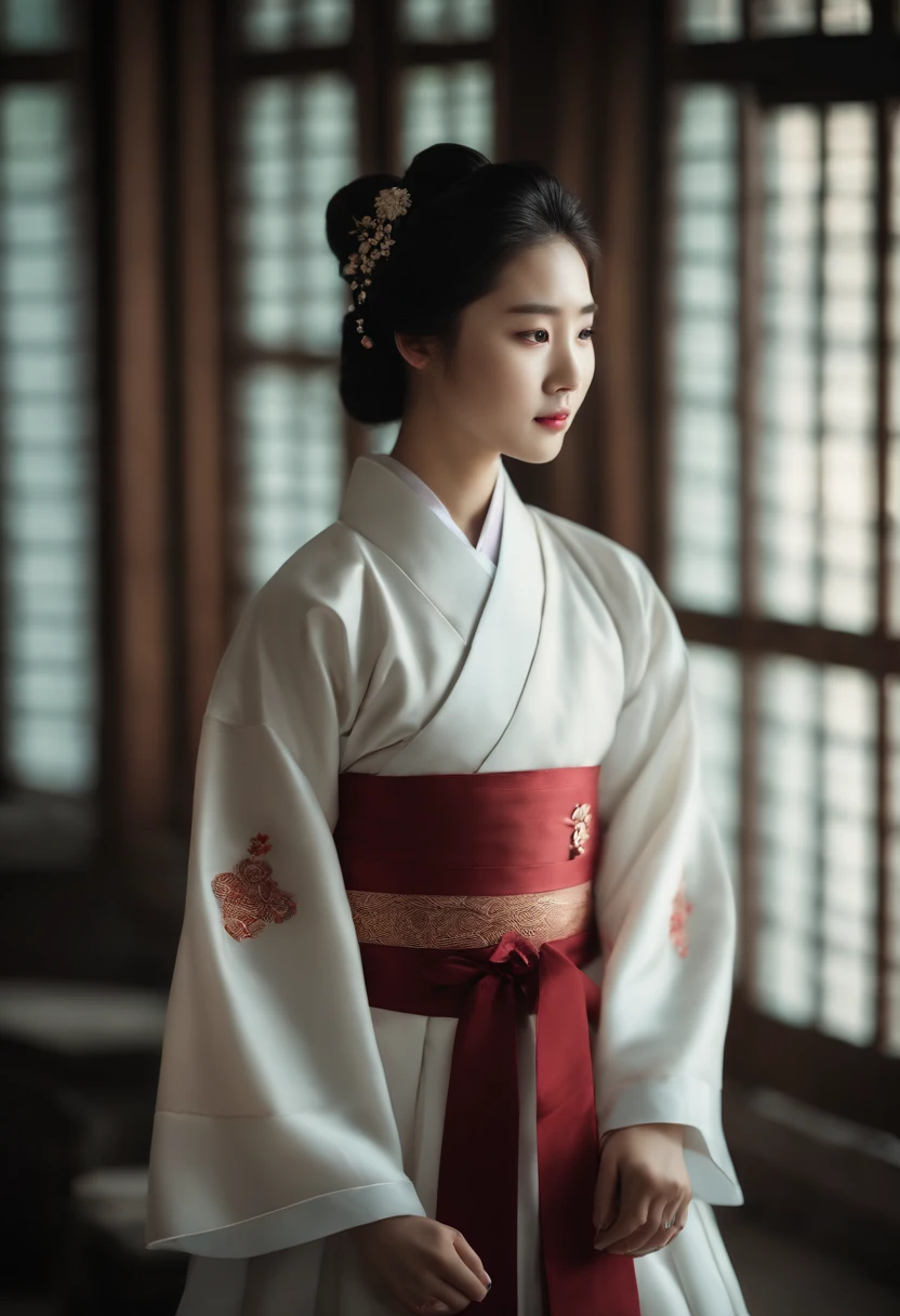 korean girl, hair light,, Slightly curled, Realistic facial features, National Hanbok,hiquality,tmasterpiece,The best quality at its best