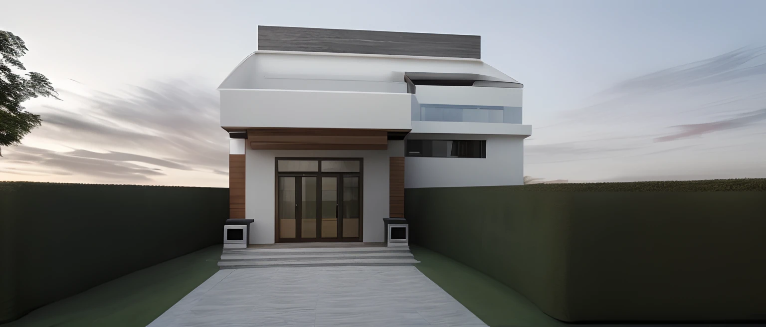 The house has a modern architecture, with a curved dome roof and large windows. It is built of wood and stone, with a spacious parking lot in front. There is a small garden at the back of the house, with many types of flowers and trees. Inside, the house has luxurious and modern interiors, with state-of-the-art appliances and the latest home equipment.