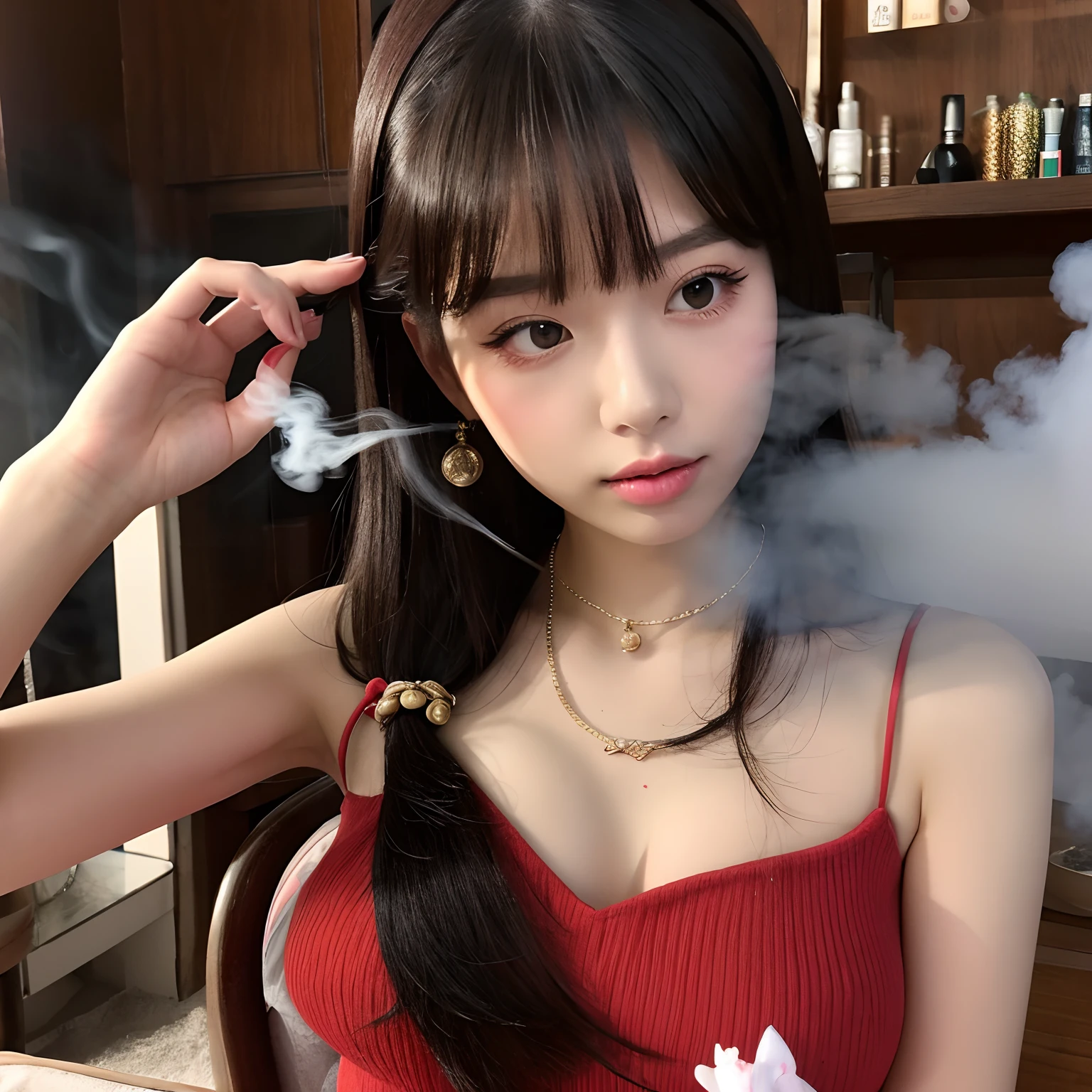 top-quality、8K、perfectbodybeauty、kawaii、very real、I have shisha、Smoke is coming out