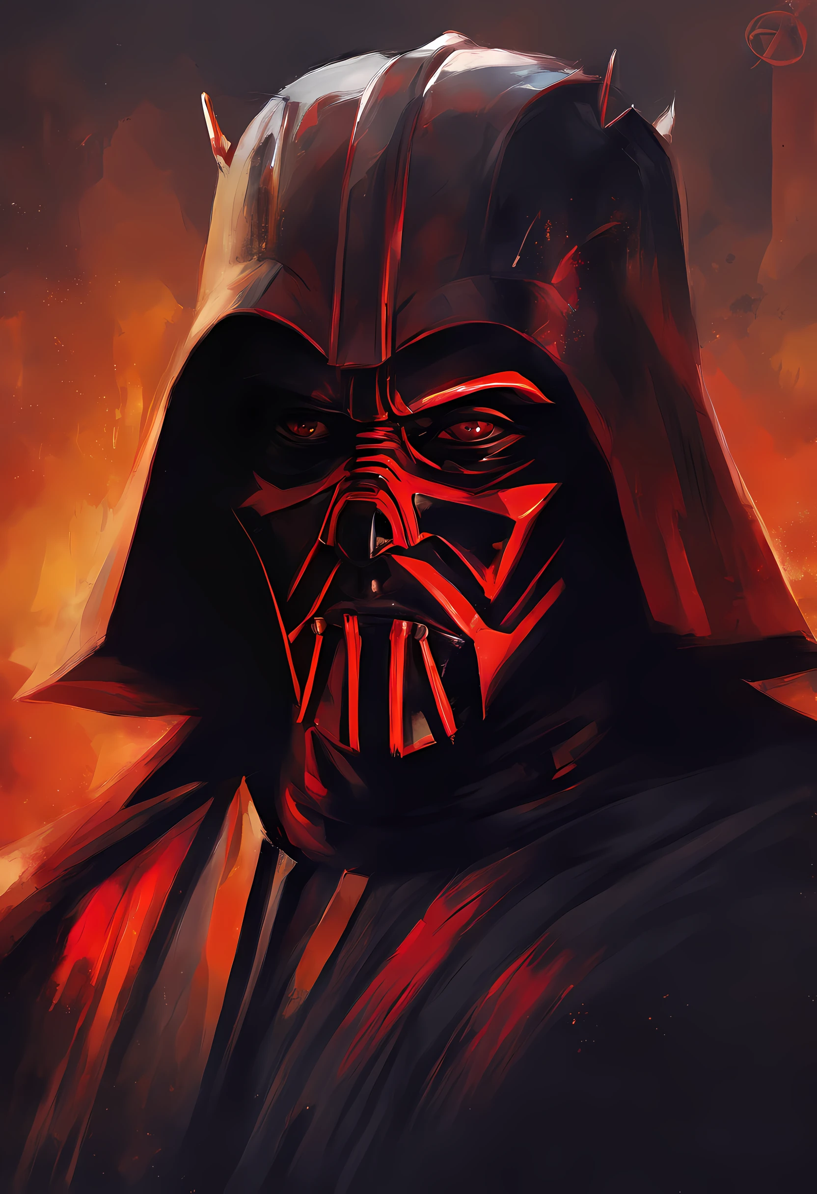 ((Best quality)), ((masterpiece)), (detailed: 1.4), Darth Vader in full helmet and mask, imperial background stained abstract blood, dripping splashes of color, upper torso --auto --s2