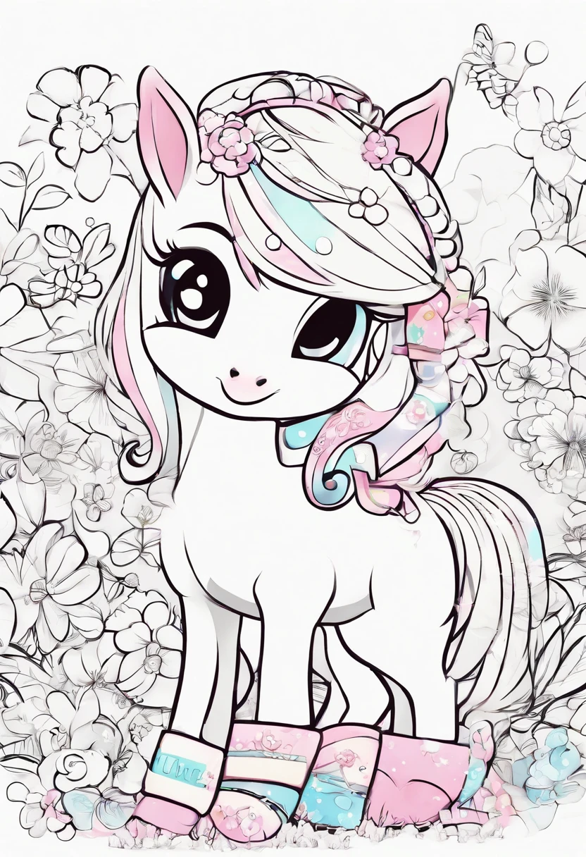 dibujo en blanco y negro para colorear, un caballo