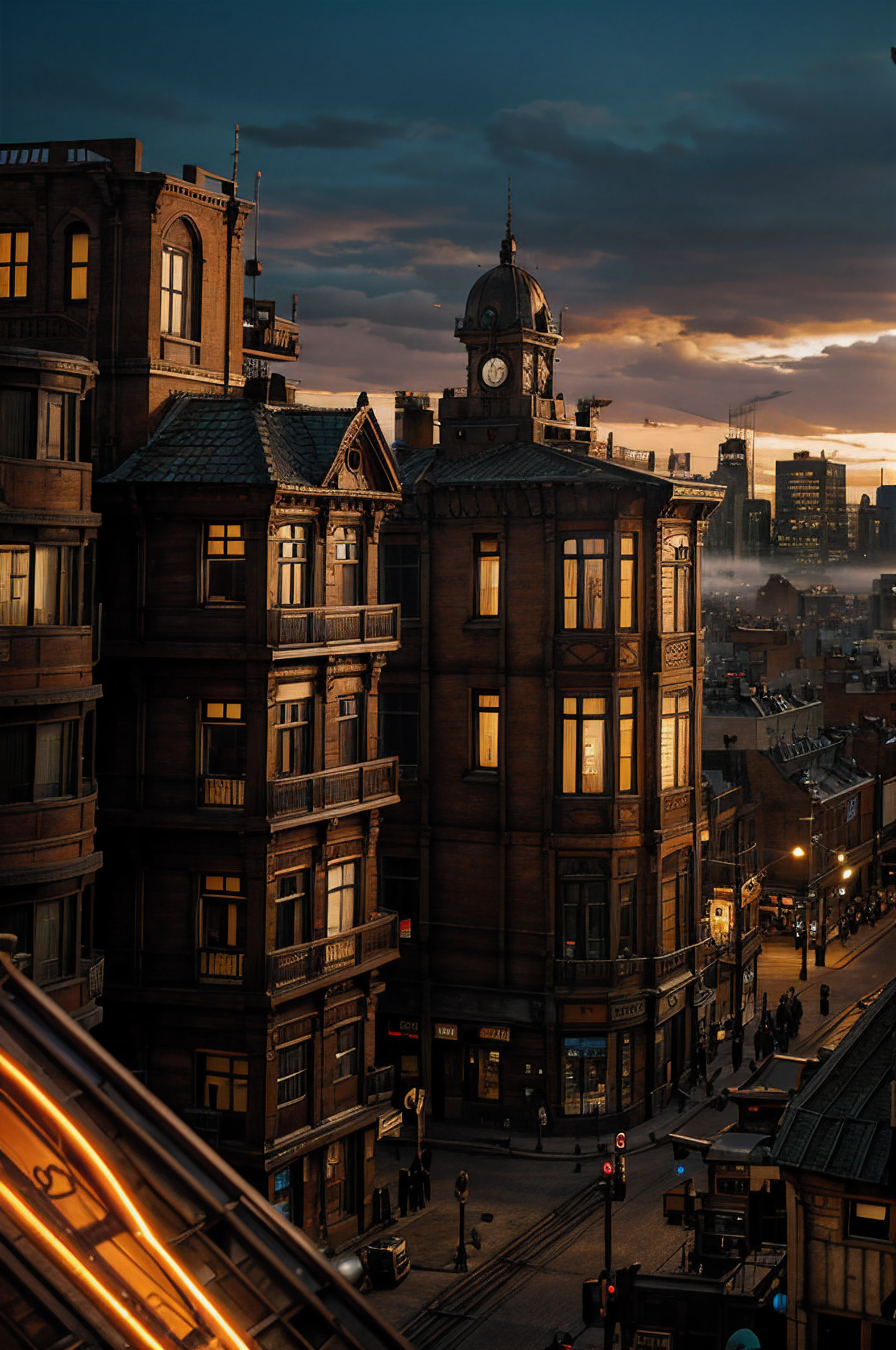 steampunc, A huge city in warm colors