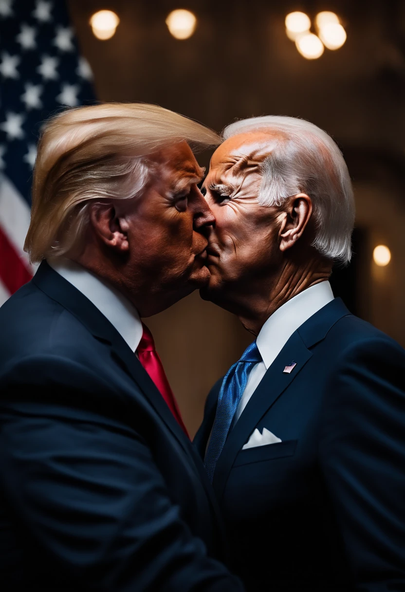 Donald trump and Joe Biden kissing