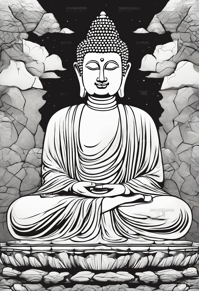 image of Buddha, rocks, beefy, Tall, majestic, The background is lit up with sunlight.,Upside-down image