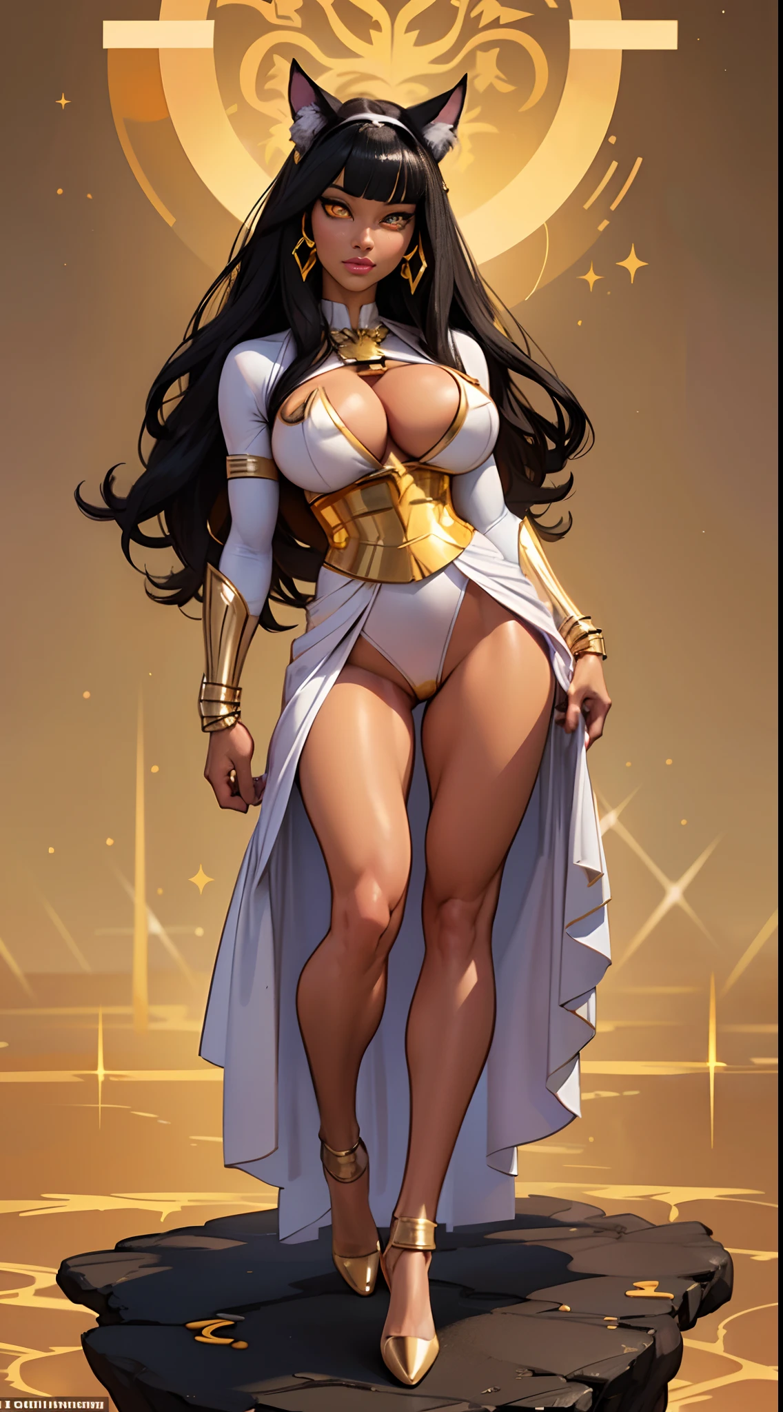 (masterpiece, best quality, cinematic), Hyper realistic super detailed sexy Blake, highly detailed, intricate, professional art, digital art, 8K, blake belladonna, (african woman: 2.3), (dark skin: 2.8), front view, sexy woman, huge breasts, (Japanese island complex background, island:1.15), mountain, animal eyes, cat ears, big ass, black hair, long hair, blunt bangs, lipstick, (purple makeup:1.1), outdoors, full body shot, black eyeshadow, detailed hair, ultra detailed face, yellow eyes, perfect eyes, cat eyes, anime eyes, beautiful eyes, amber eyes, (golden eyes:1.9), detailed eyes, perfect face, (very dark skin: 1.8), african woman, (african woman: 2.1), very dark skin character, (very dark skin: 3.2), (tail:0), (japanese clothes:0.6), night-gown, thin-clothes, (see-through clothes: 1.6) (hip vent:0.9), (bridal gauntlets:1.1), shrug (clothing), (young female, 16 years old:1.1, black woman: 2.4), Large Breasts, cleavage, (fit body: 1.1) Black and white outfit.