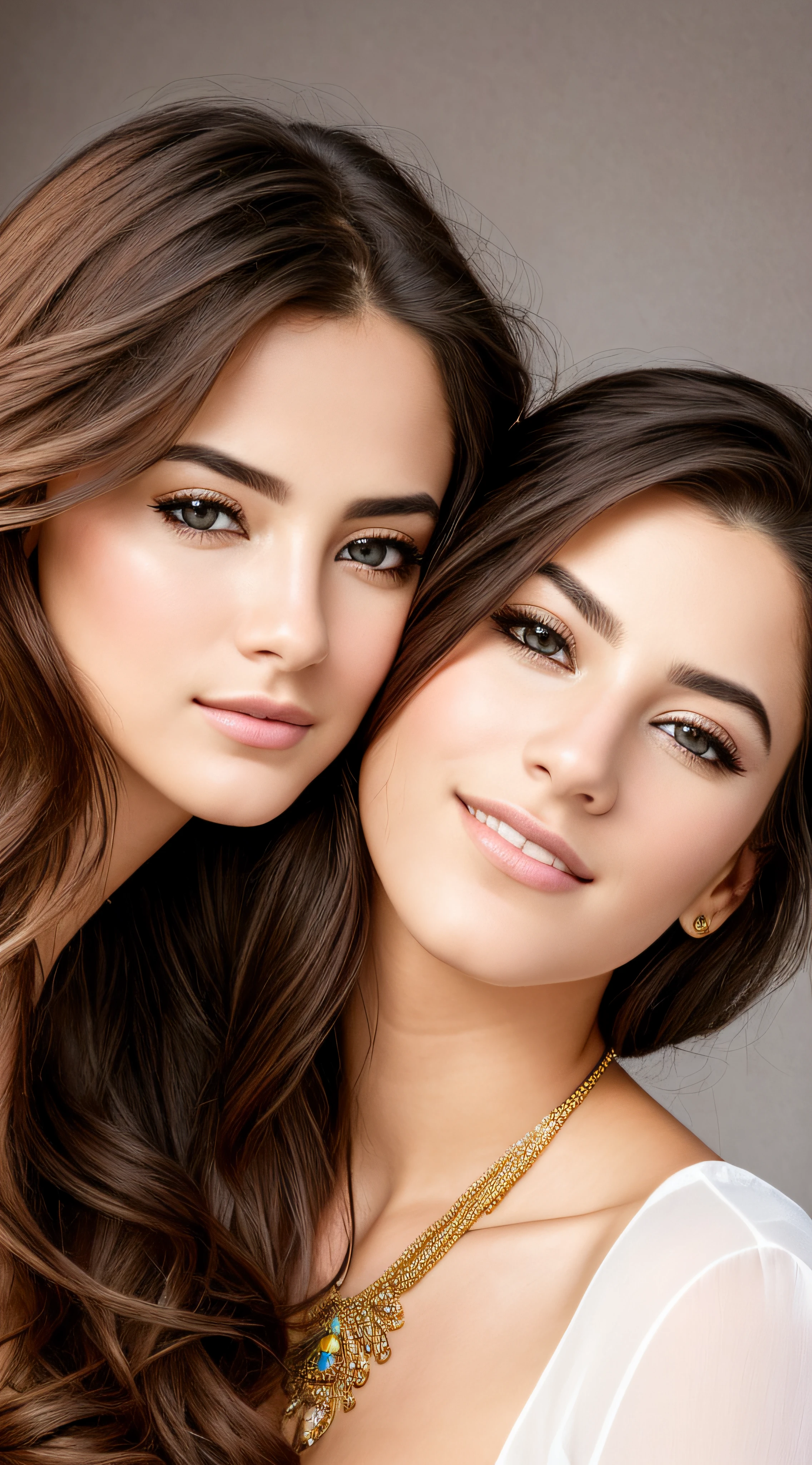 (best quality,highres:1.2),ultra-detailed,realistic portrait,man and woman posing for a picture,lifelike expressions,meticulously crafted features,beautiful detailed eyes and lips,expressive facial expressions,captivating gaze,appropriate facial angles,authentic skin texture,fine details in their hair,soft and natural lighting,stunning studio portrait,professional photography techniques,vivid colors,perfectly captured moment