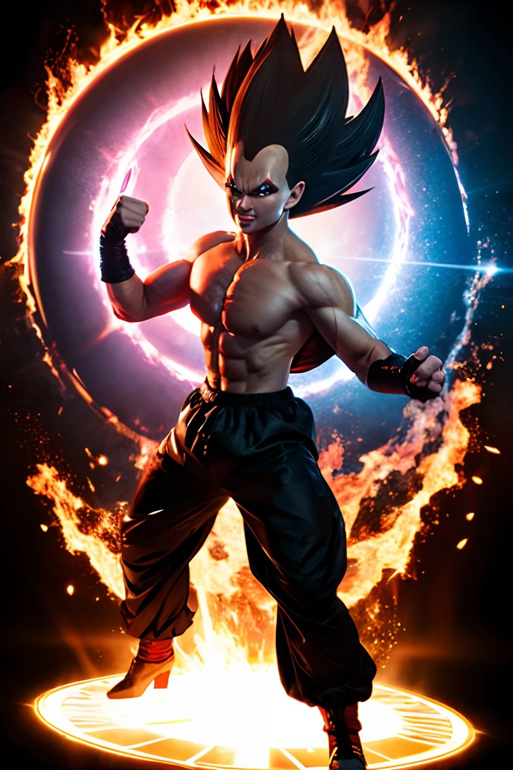 dragonballz vegeta fight pose full body, blasting, blood, png, artwork, highly detailed, digital art, 4k, 3d