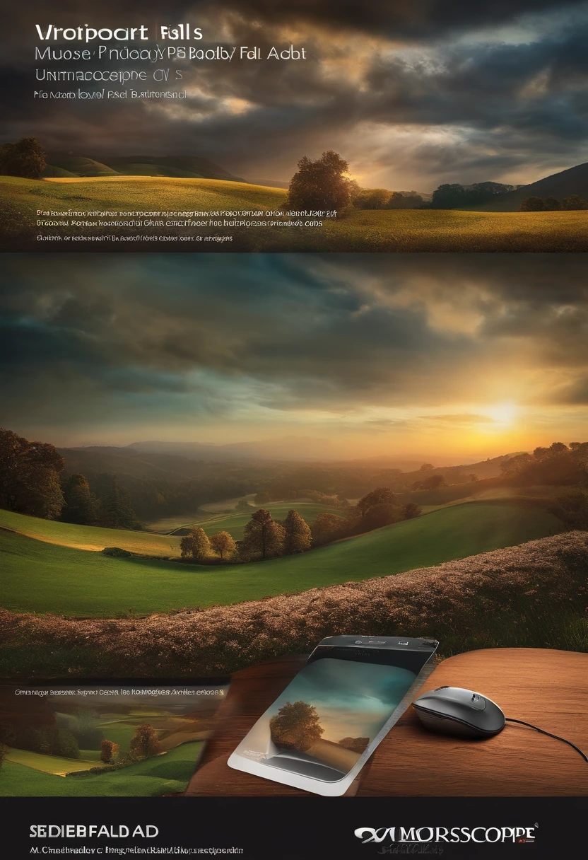 A poster with a picture of a laptop and a mouse on a table - SeaArt AI