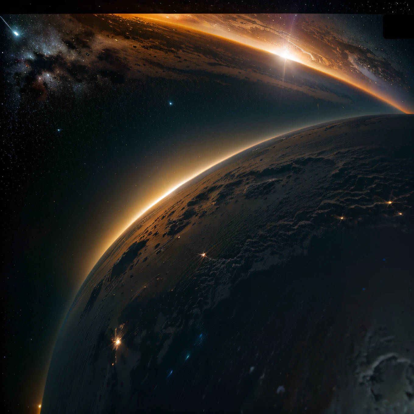 Space image, realista, apresentando apenas os astros, sol, lua e estrelas