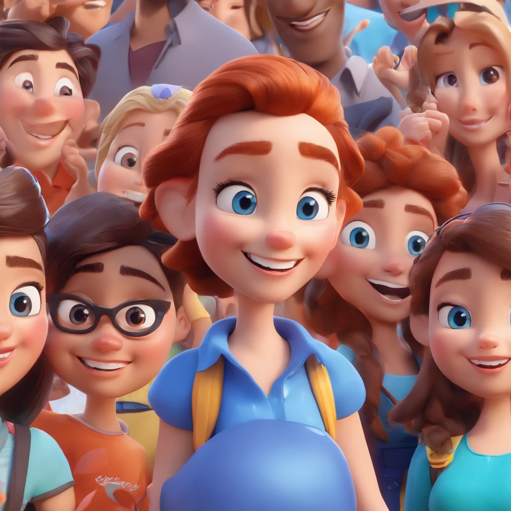 SEVERAL PEOPLE, FACING THE CAMERA, WAVING AND WITH GESTURES CALLING OTHER PEOPLE, COME, COME, COME, disney style, pixar, 8k hd ultra resolution