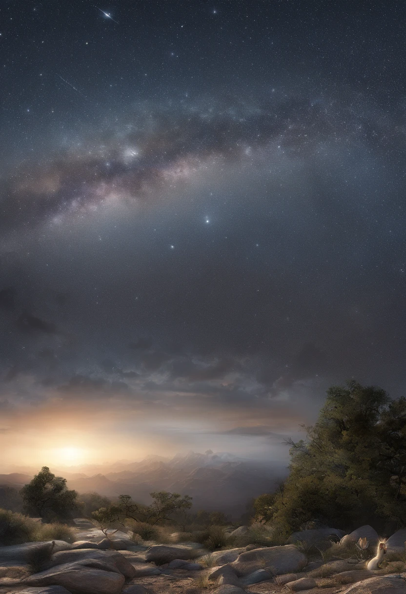 Wide sky: Show off the vast night sky, Let stars and meteors take up a large part of the composition., Dynamic meteors: Capture the movement and energy of meteors as they cross the sky, Create a sense of movement and wonder., peaceful scenery: Consider adding tranquil landscaping, Such as distant mountains or calm bodies of water, Enhances a sense of peace and quiet.