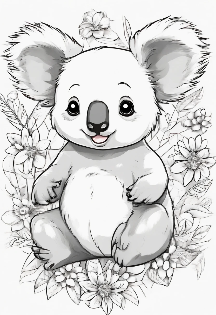 dibujo en blanco y negro para colorear, koala