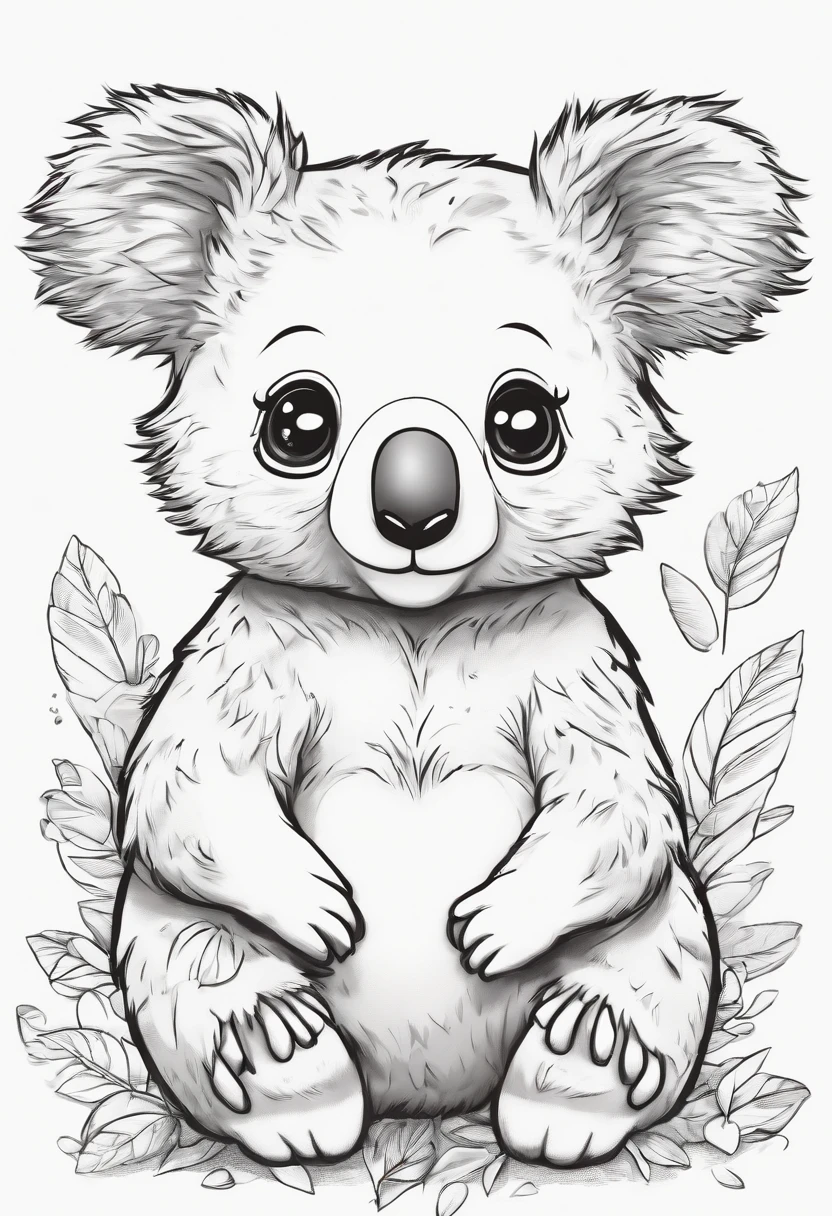 dibujo en blanco y negro para colorear, koala