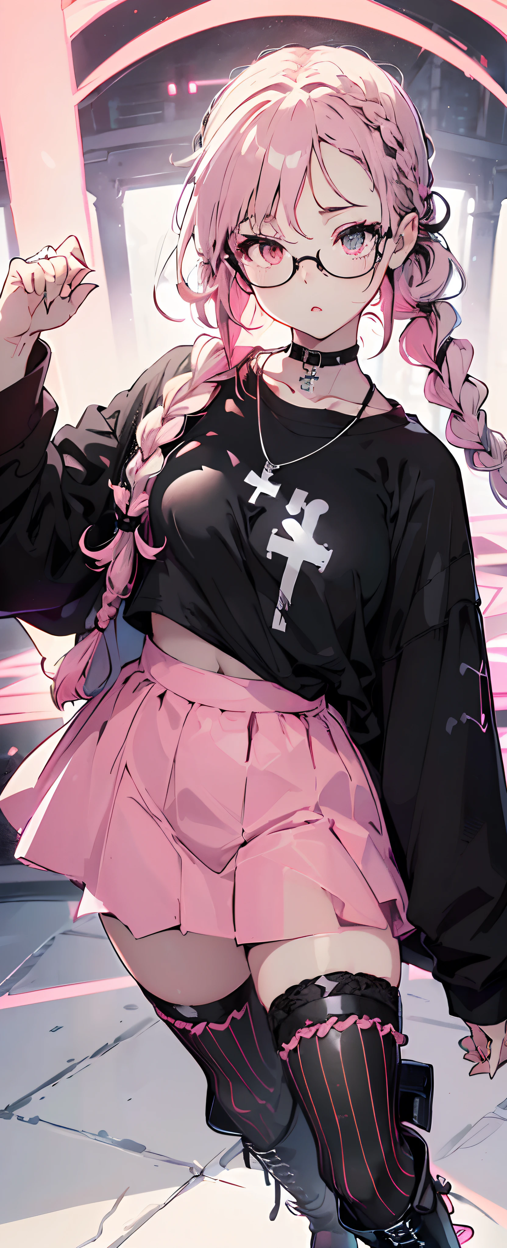 (masterpiece, Highest quality:1.2), One Girl, alone,Are standing_Split,
Yuki Mikan, Long Hair,black无袖短背心,Pink Skirt,black