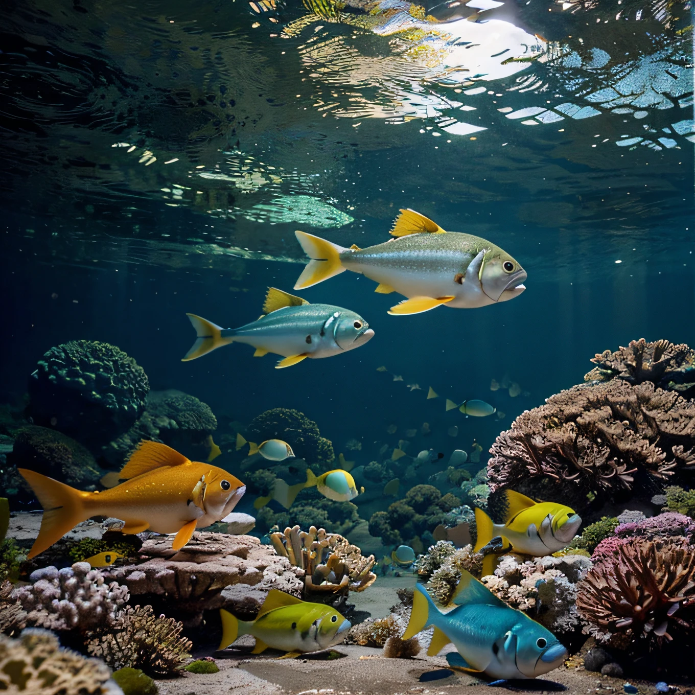 varios tipos de peixes coloridos no oceano