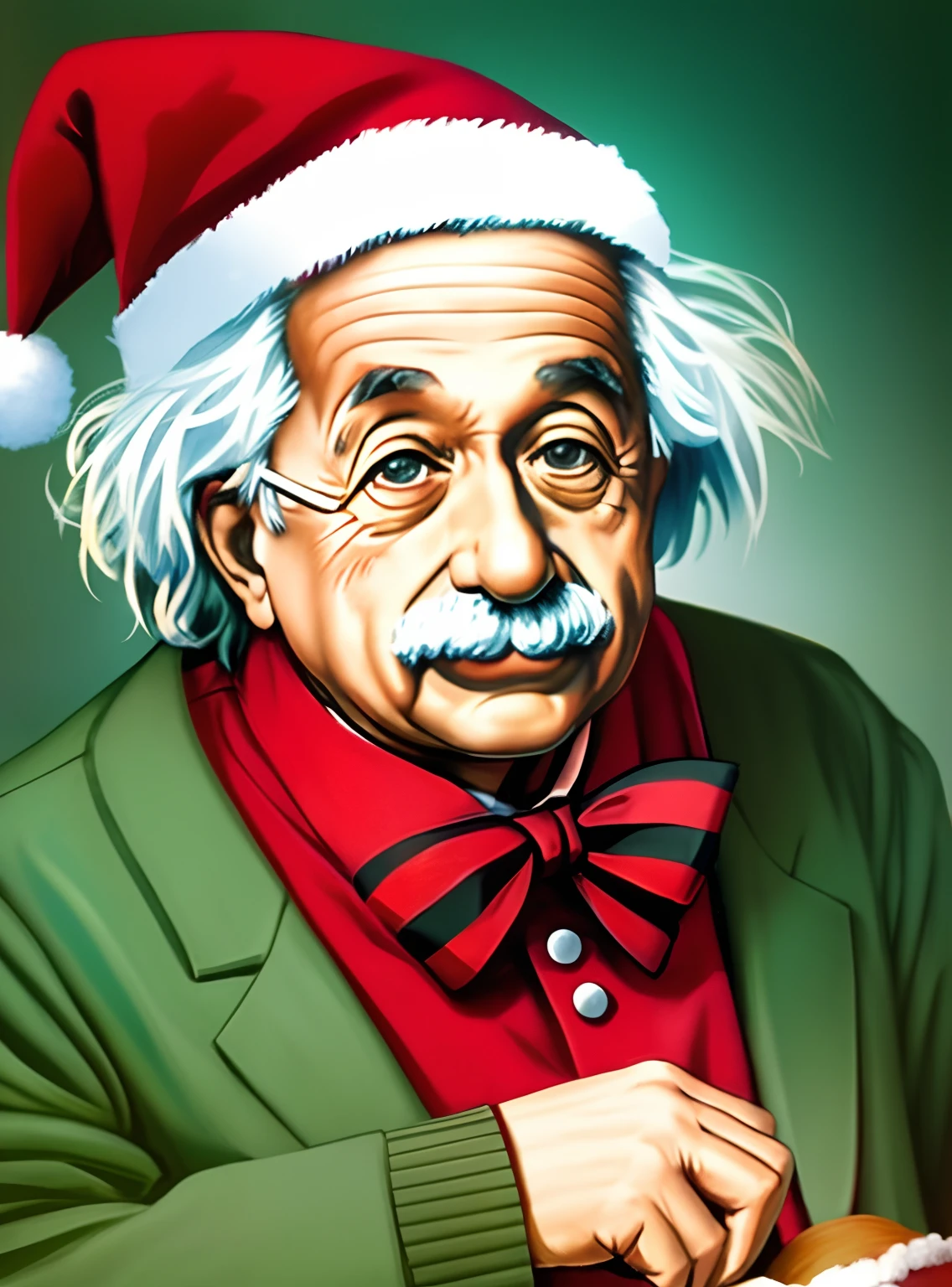 Albert Einstein in a Christmas hat staring at the camera --auto --s2