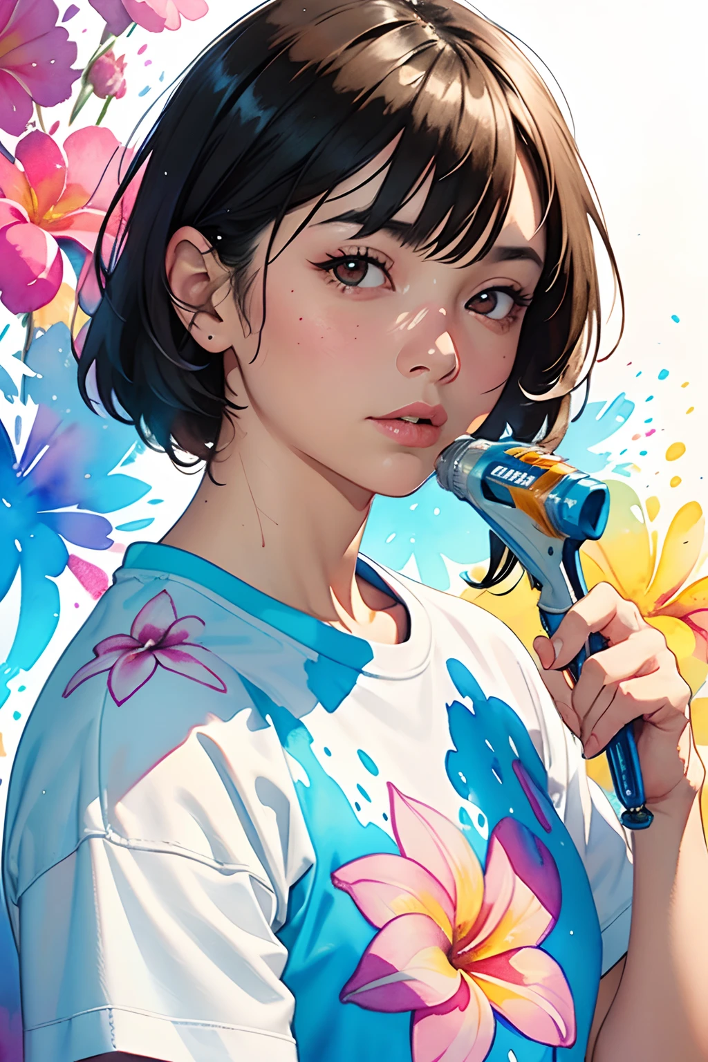 a Plumeria painting with a splatter background and spray paint effect, by Eugeniusz Zak, t-shirt, watercolor art, by Károly Lotz, watercolor painting, watercolor painting style, watercolor detailed art, by Reuben Tam, watercolor digital painting, watercolor paint, masterfully detailed watercolor, watercolor art, Greg Rutkowski
