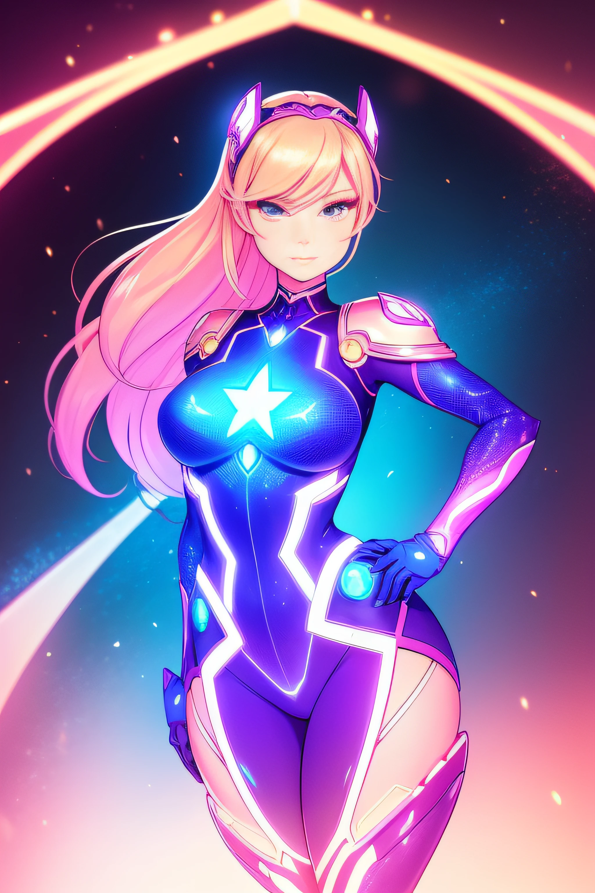 a cartoon picture of a woman with a glowing body and a star on her chest, neon edges on bottom of body, rossdraws cartoon vibrant, galactic sized goddess, highly detailed exquisite fanart, lois van baarle and rossdraws, commission for high res, samus aran fanart, immense detail, neon armor, queen of the galaxy, immense details
