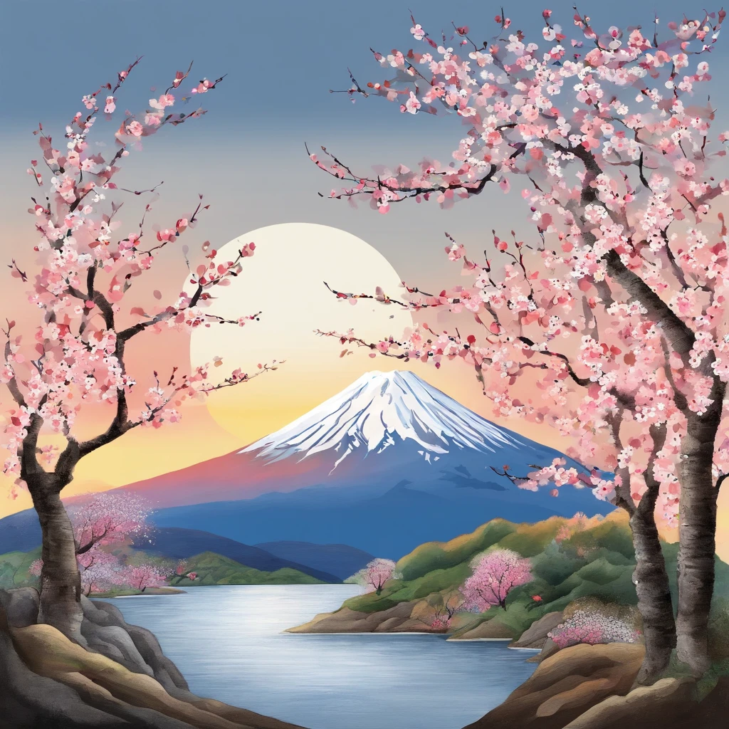 Mt fuji,Japanese flag,Hinomaru,cherry trees,🇯🇵,510