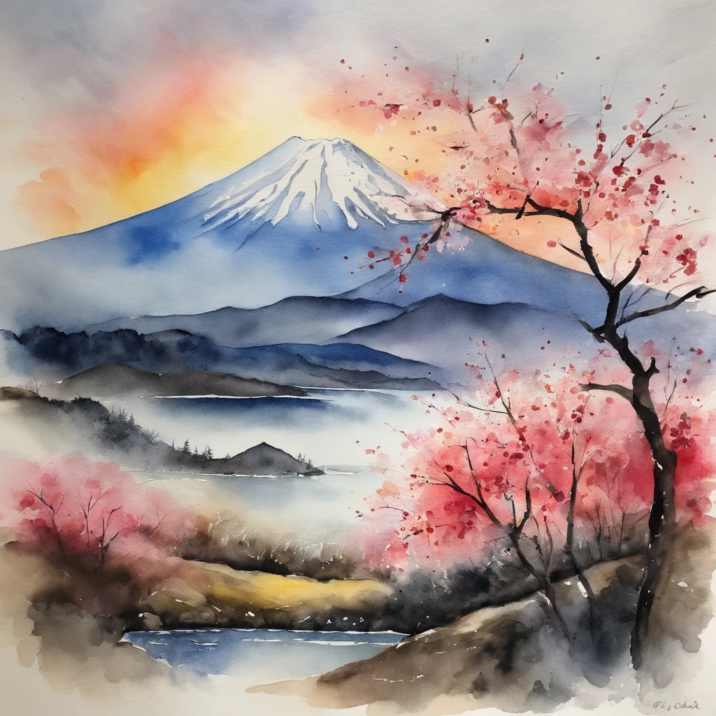 Mt fuji,Japanese flag,sunrises,cherry trees,🇯🇵,510