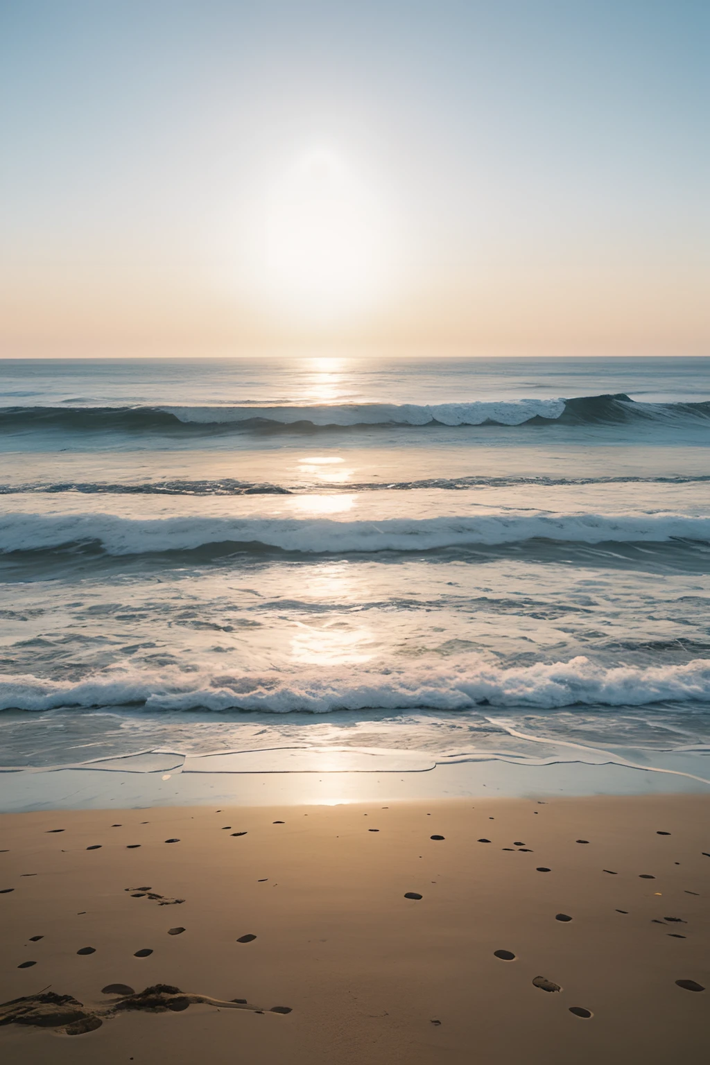 Beach, morning, looking out over the sea, waves