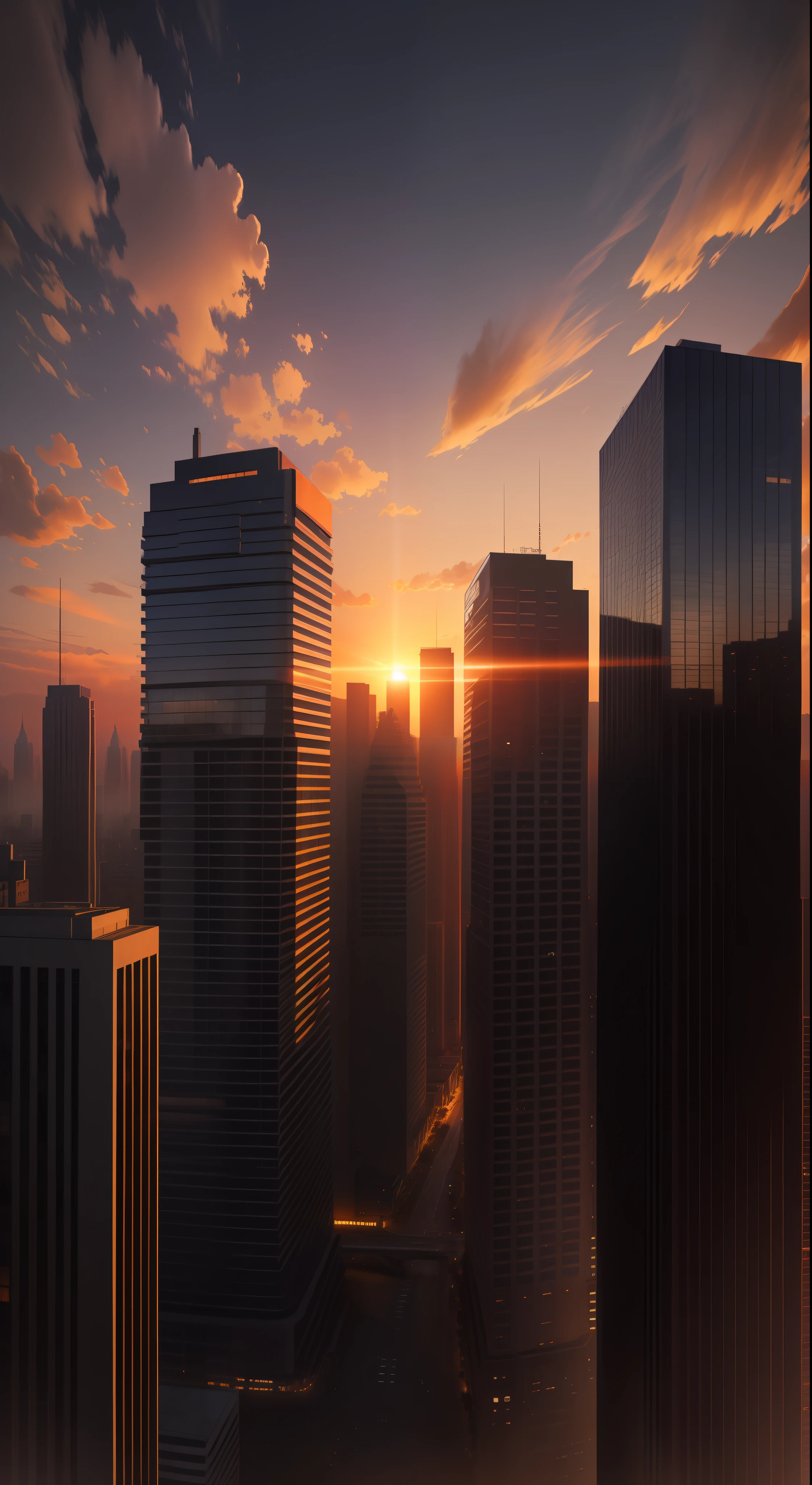Sunset with buildings,high resolution, high quality,dark