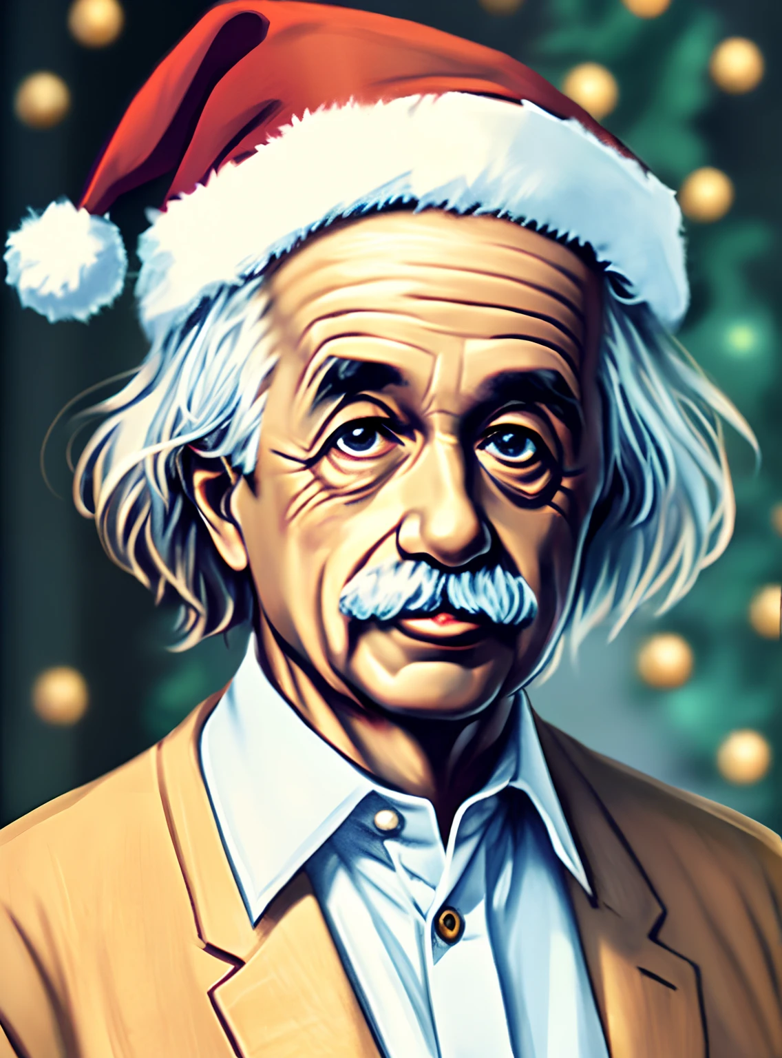 Albert Einstein realistically wearing a Christmas hat staring at the camera --auto --s2